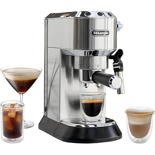 DeLonghi Dedica Style EC685 Barista Coffee Machine with Pump, 2 Espressos and Iced Coffee, Stainless Steel, Milk Frother Steam Wand for Cappuccino, Latte Macchiato & Cold Coffee, Classic Italian Style