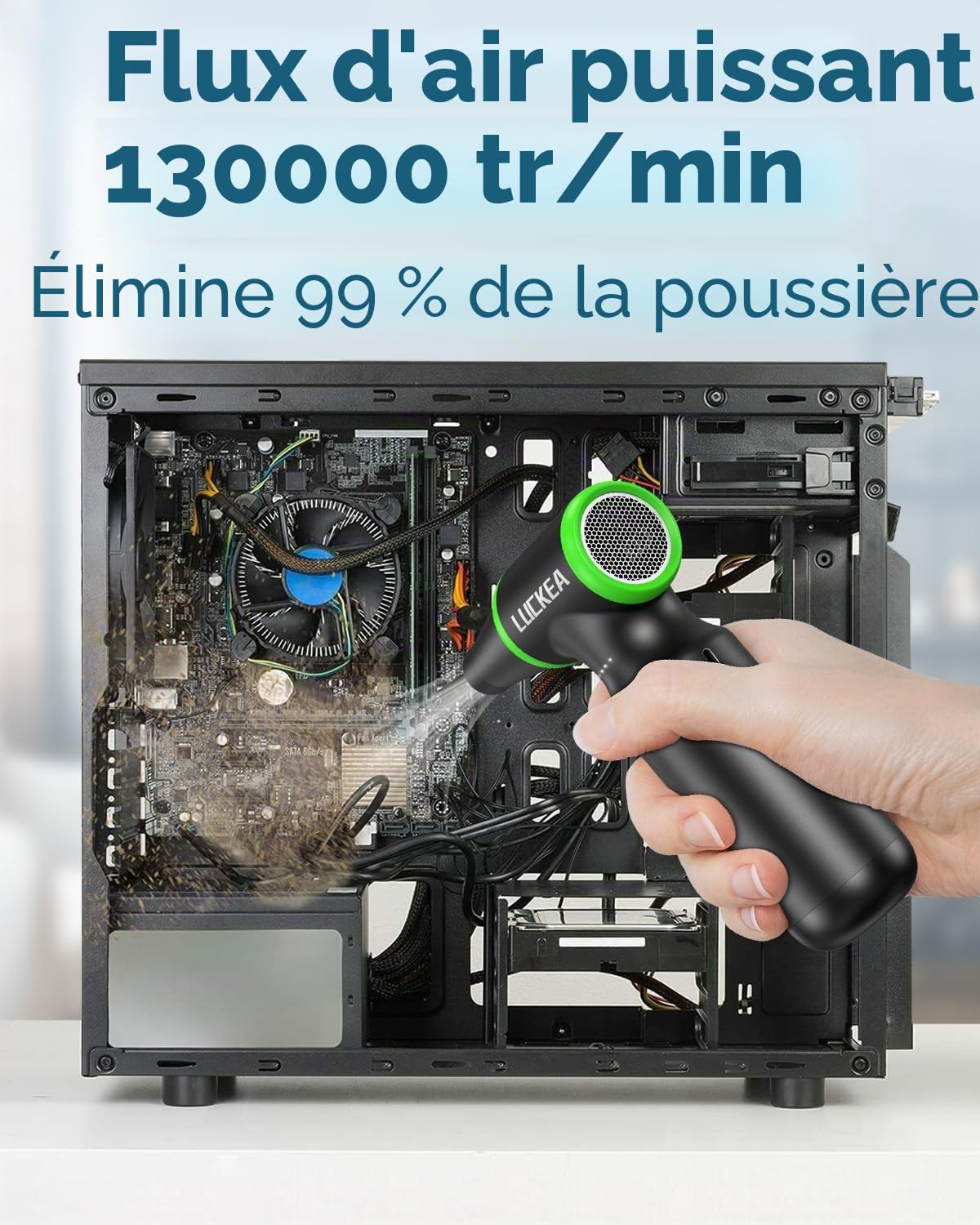 Souffleur Air Comprimé - 130000 TR/Min de Pulvérisation d’Air Comprimé avec Batterie 6000mAh, Kit de Nettoyage de Clavier d’Aspirateur à 3 Vitesses pour Le Nettoyage de PC