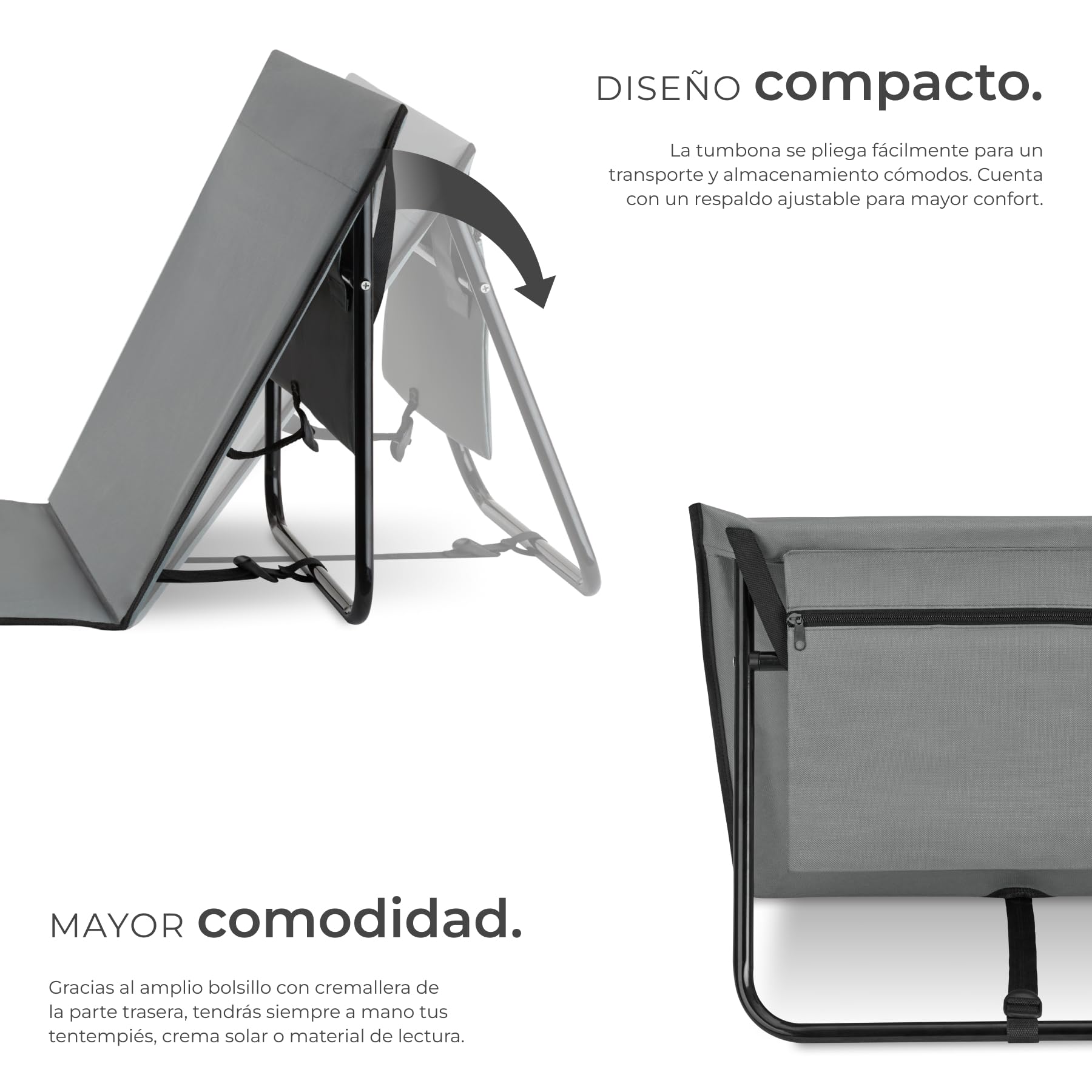 tectake® Set de 2 Esterillas de Playa Plegables con Respaldo Ajustable, Tumbona Plegable Ligera, Tumbona Playa con Asa de Transporte y Relleno de Espuma, Tumbonas Jardín Exterior, Piscina, Camping