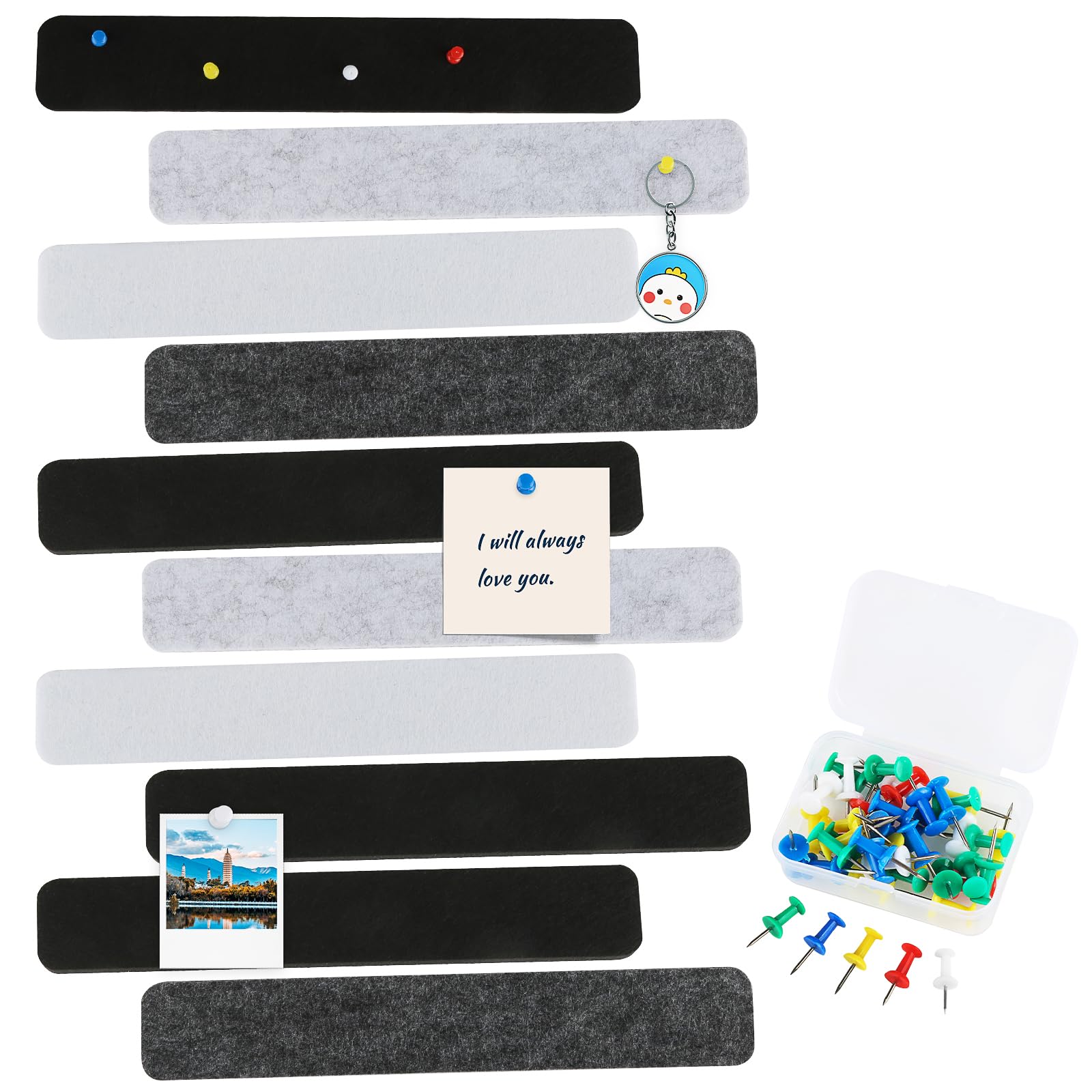 Lot De 10 Tableaux D'affichage En Feutre Autocollant - 33 X 5 Cm, Avec 40 épingles - Pour Bureau, Chambre, Cuisine