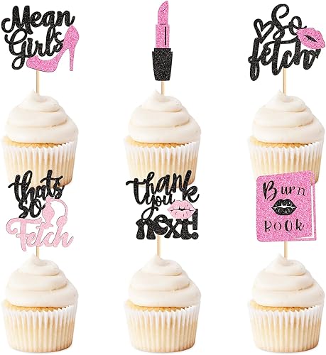 Keaziu 24 piezas de adornos para cupcakes para niñas, con texto en inglés So Fetch Cupcake Thank You Next Picks, pintalabios para temática de