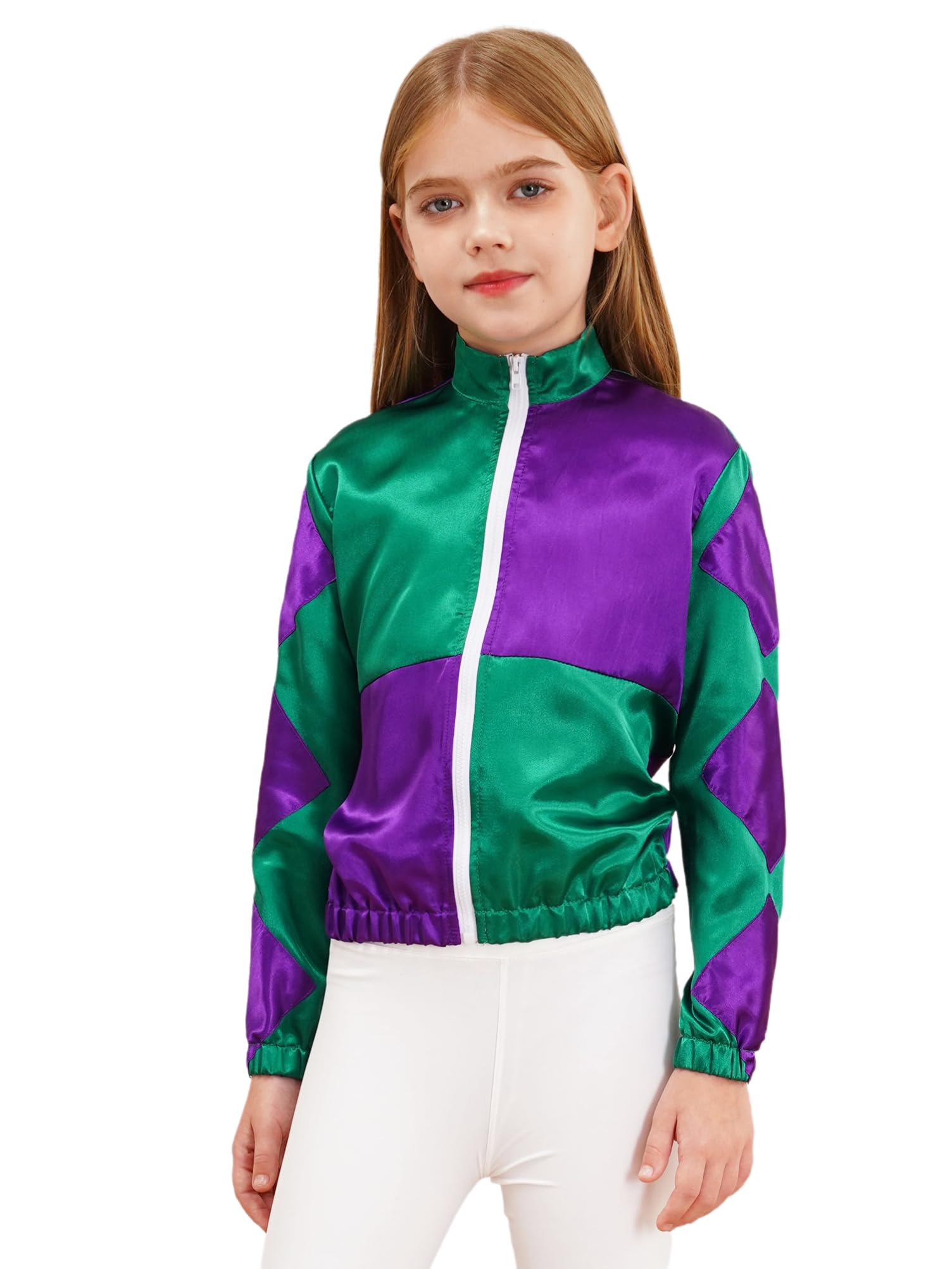 YOOJIA Kids Girls Zipper Long Sleeve Horse Trainer Jacket Coat Performance Tops Riding Horse Racer Equestrian Outerwear Green 11-12 Years
