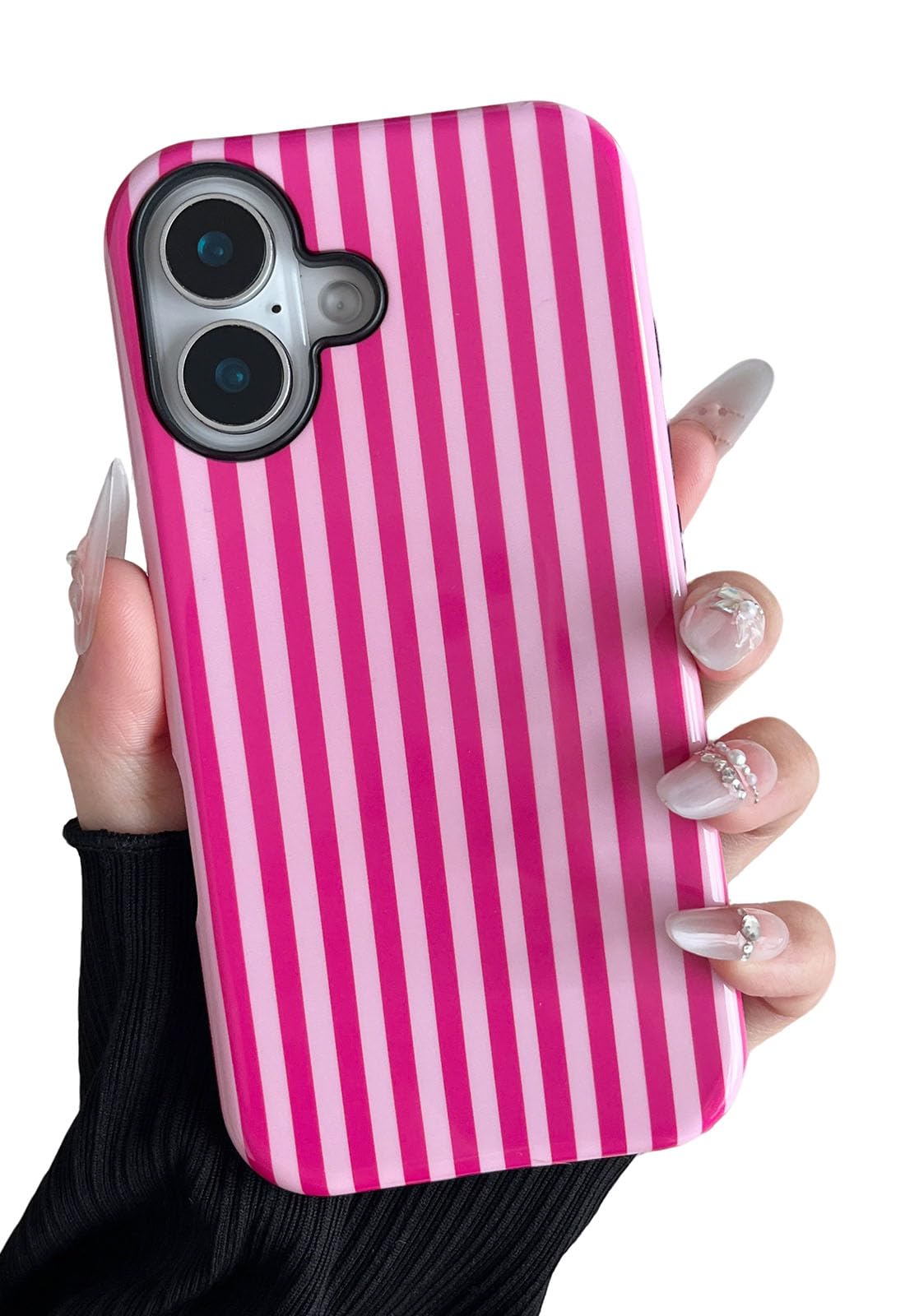 Longlayss Compatible with iPhone 16 Plus Case Cute Striped Phone Case Hot Pink 6.7" for iPhone 16 Plus