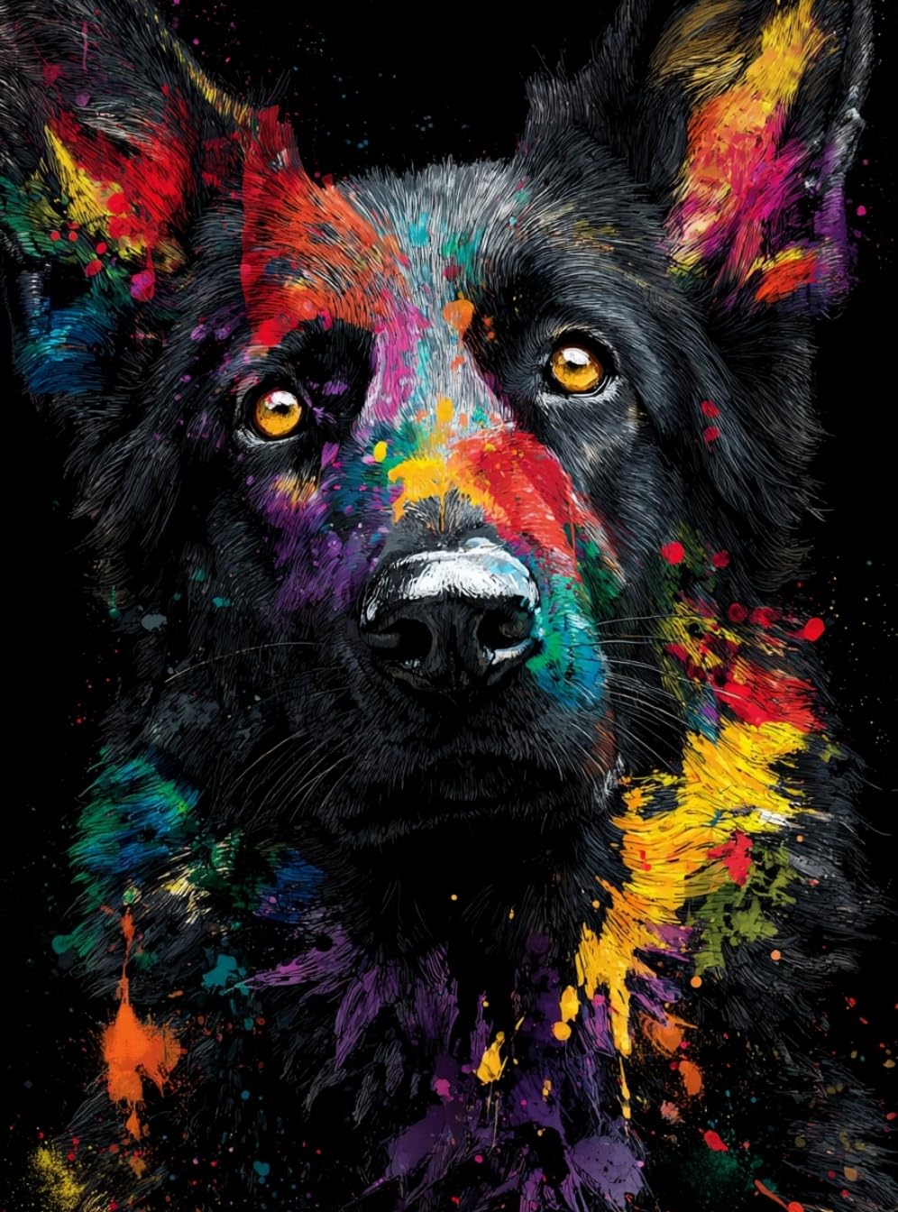 WANGWANGMIAO Paint by Numbers-Colorful German Shepherd DIY Canvas Oil Painting Kit for Adults Beginner with Paint Brushes and Acrylic Pigment,16X20 Inch，with Frame
