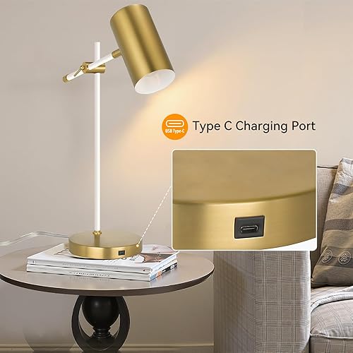 Miniatura 4 de Moderna lámpara de escritorio blanca y dorada, lámpara de mesa industrial minimalista con brazo oscilante, para sala de estudio, hogar, oficina,