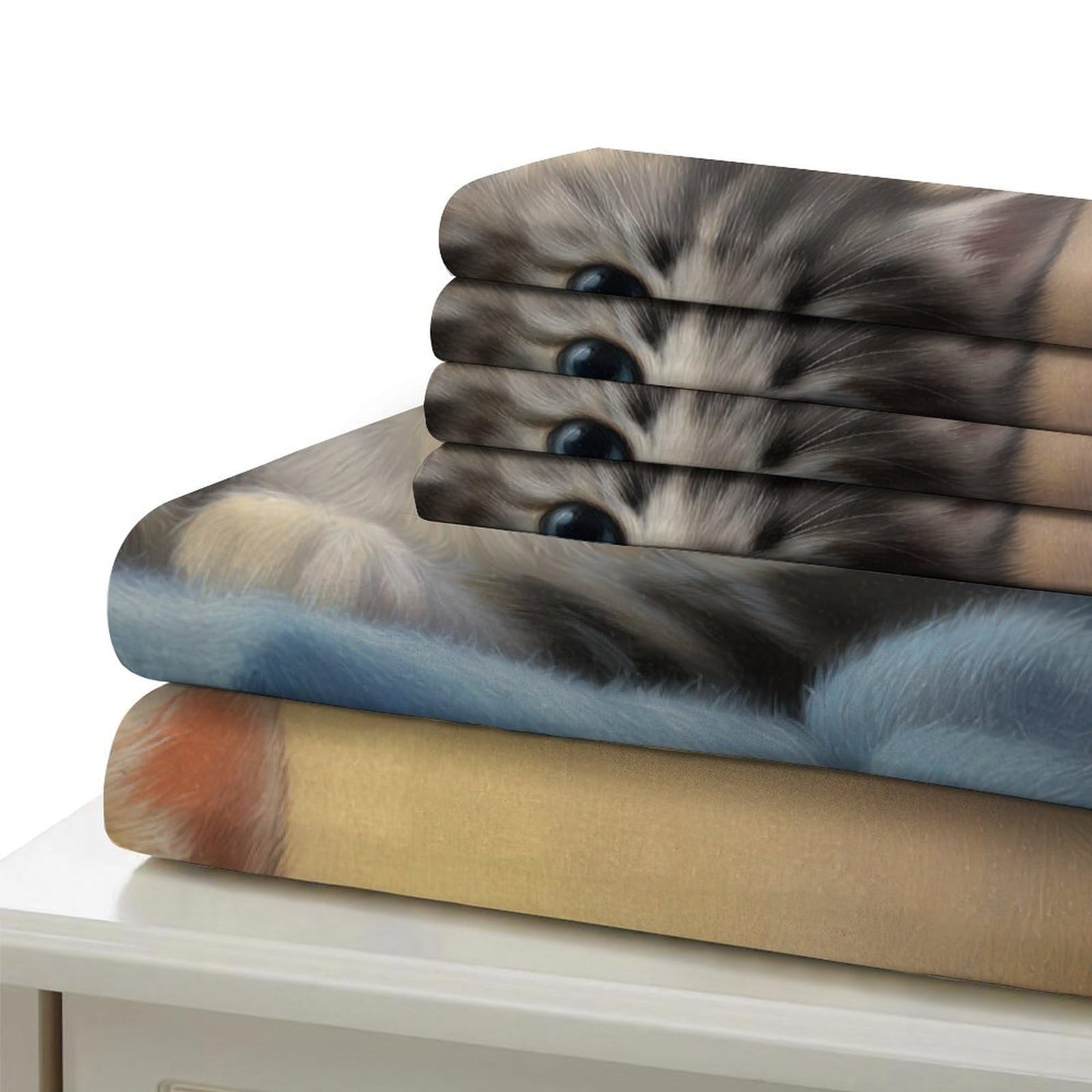 Nettes Kätzchens 3-teiliges Reines Polyester Digitale Malerei Stil Bettbezug, Versteckter Reißverschluss, Krippenbettwäsche, Babysicher & Pflegeleicht King（220x240cm）