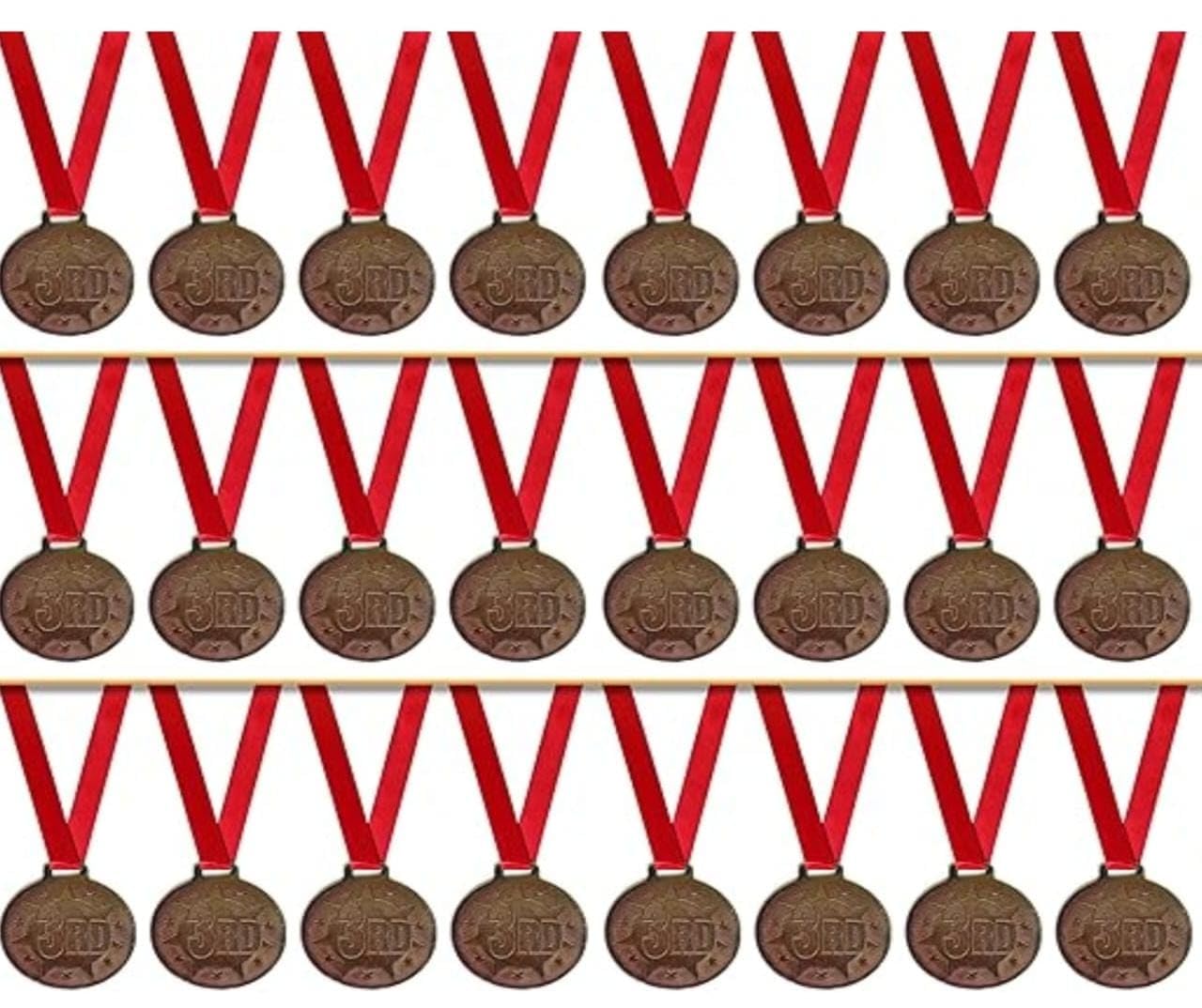 Swastik Enterprises 2 Inch Bronze Medal for School Competetion Medals/Sports for Any Event/Throw Ball Medals with Red Ribbon (Set of 24)-picture-29