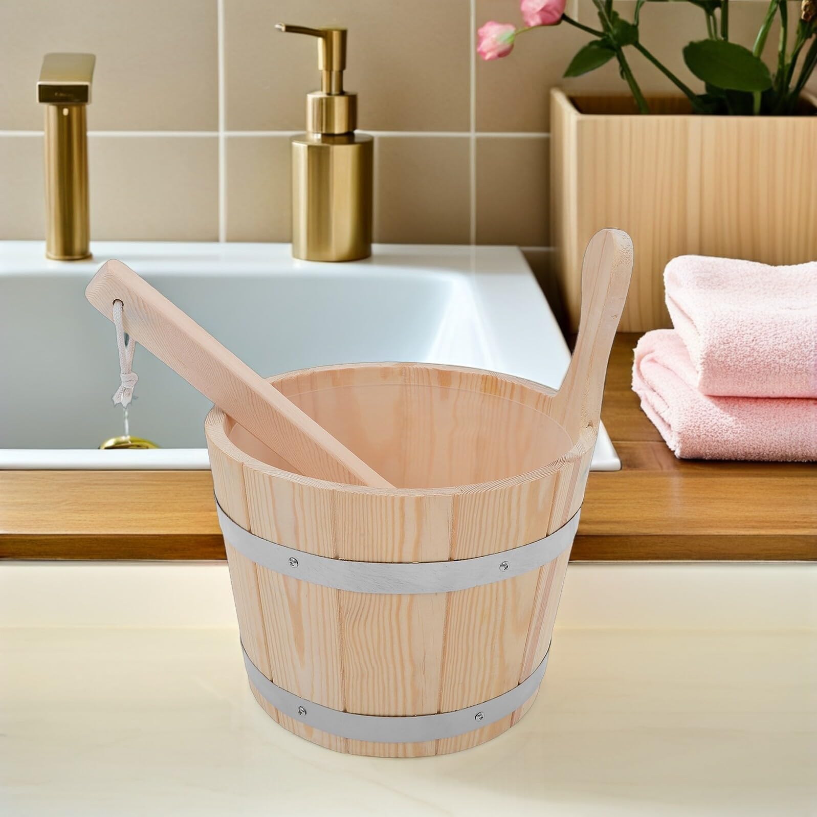 DOITOOL 5l Sauna Eimer 1 Satz mit Schöpfkelle, Kontrolliertes Gießen