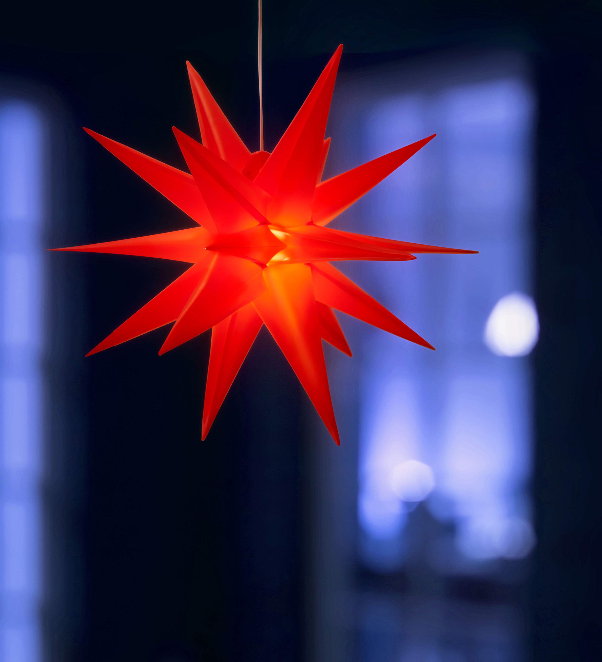 3er Pack 3D Leuchtstern - Weihnachtsstern mit warm-weier Beleuchtung, fr  Innen und Auen geeignet, hngend, 100 cm Zuleitung, ca.  25 cm,  batteriebetrieben (rot) : Amazon.de: Beleuchtung