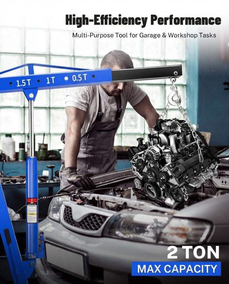 Condition photo showing New/Like New for Garvee 2 Ton Engine Hoist Cherry Picker, 4400 Lbs Capacity with 6 Steel Casters & Foldable Design - Heavy-Duty Portable Hydraulic Crane for Truck Engines, Boat Motors, Farm Equipment