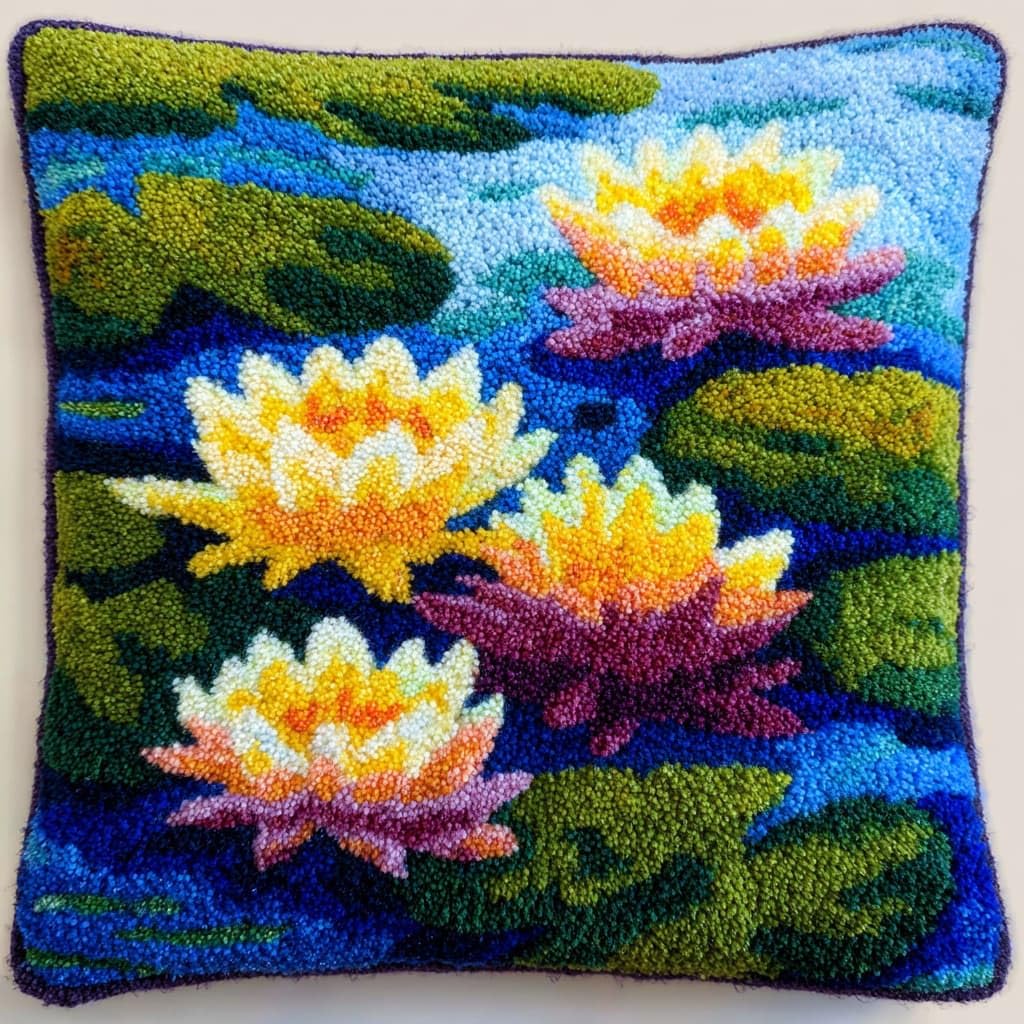 WallustrioaW Latch Hook Cushion Kit,Lotus Flowers