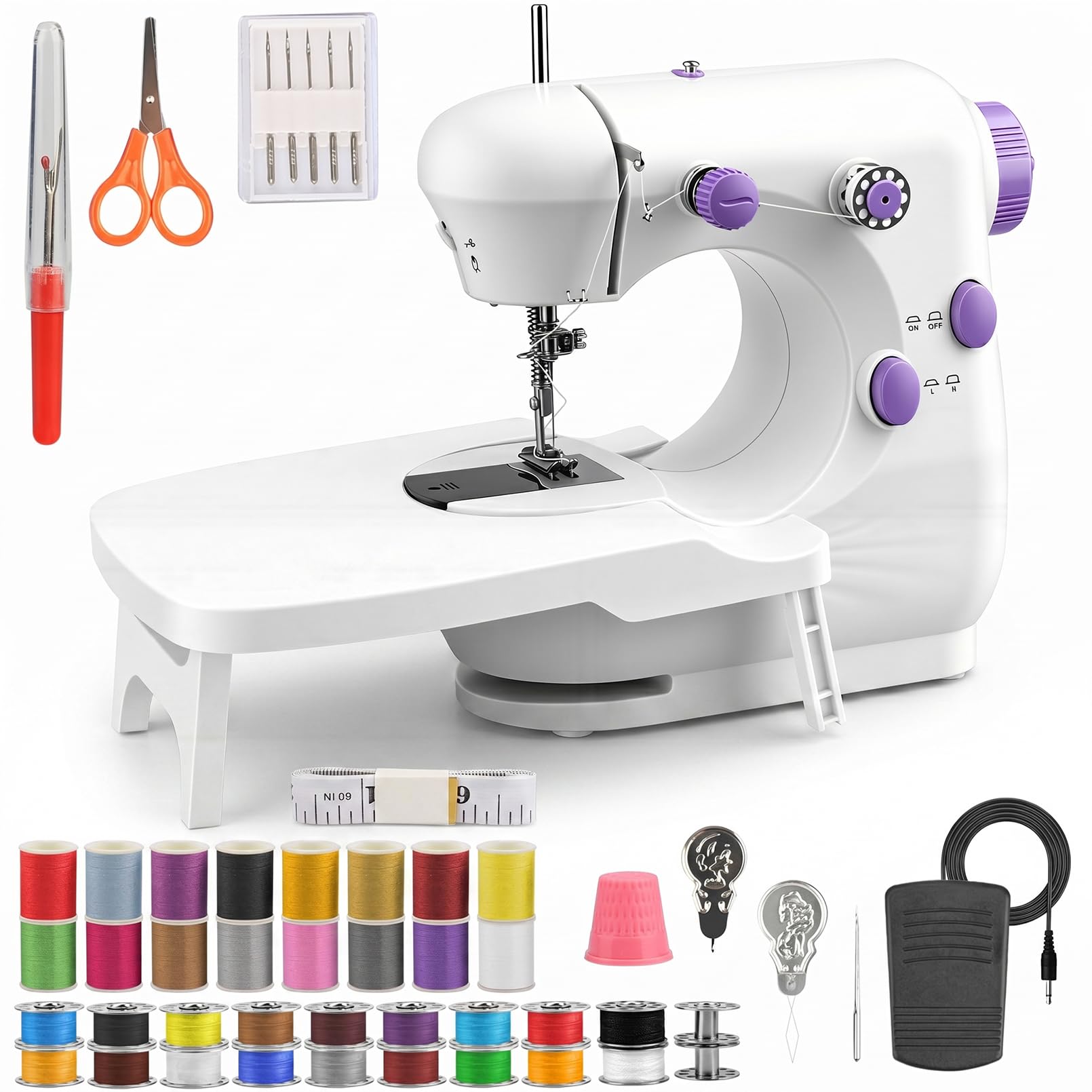BRICH Mini Nähmaschine Anfänger - Tragbar mit Anschiebetisch & Zubehör