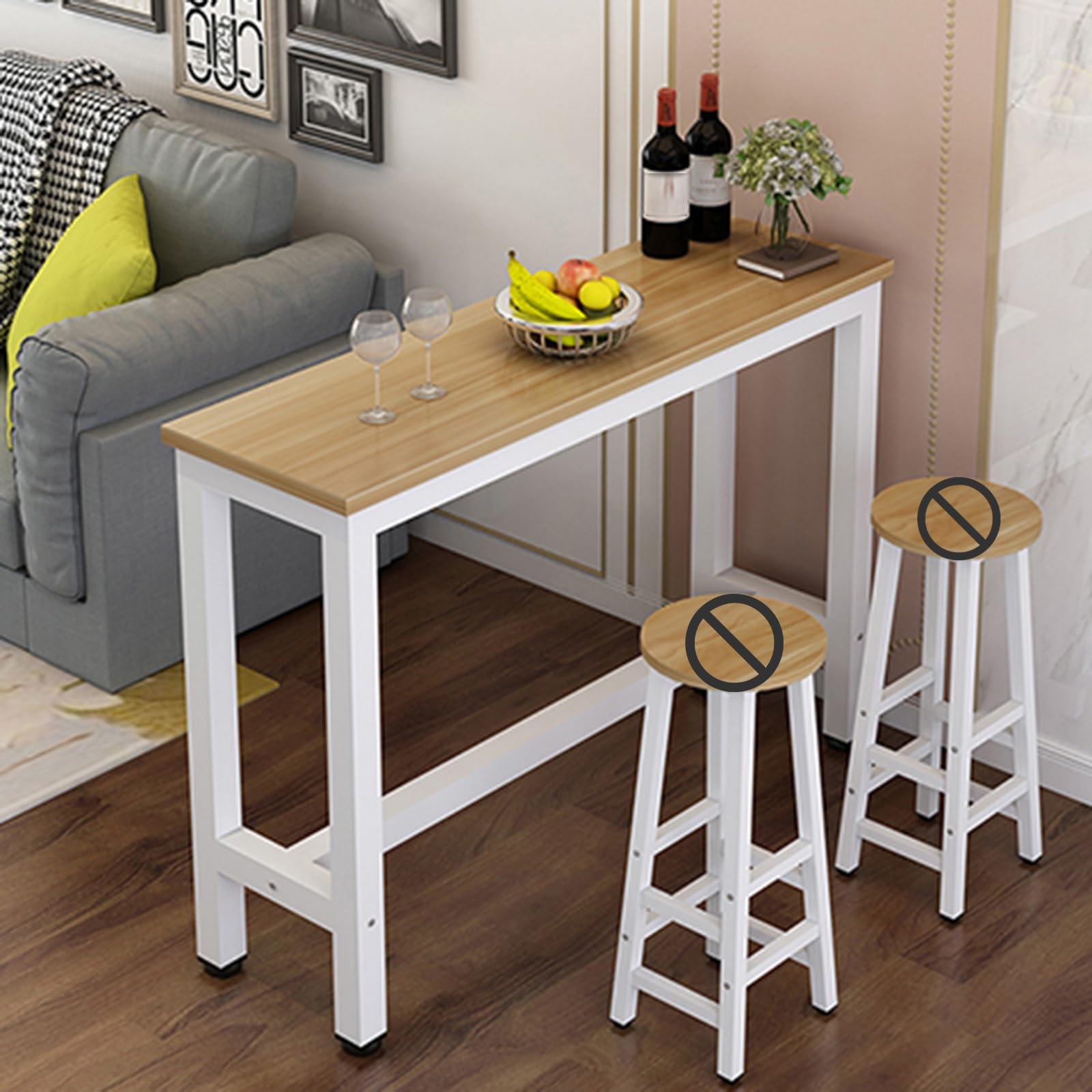 Table de bar rustique en bois brut et piétement en acier