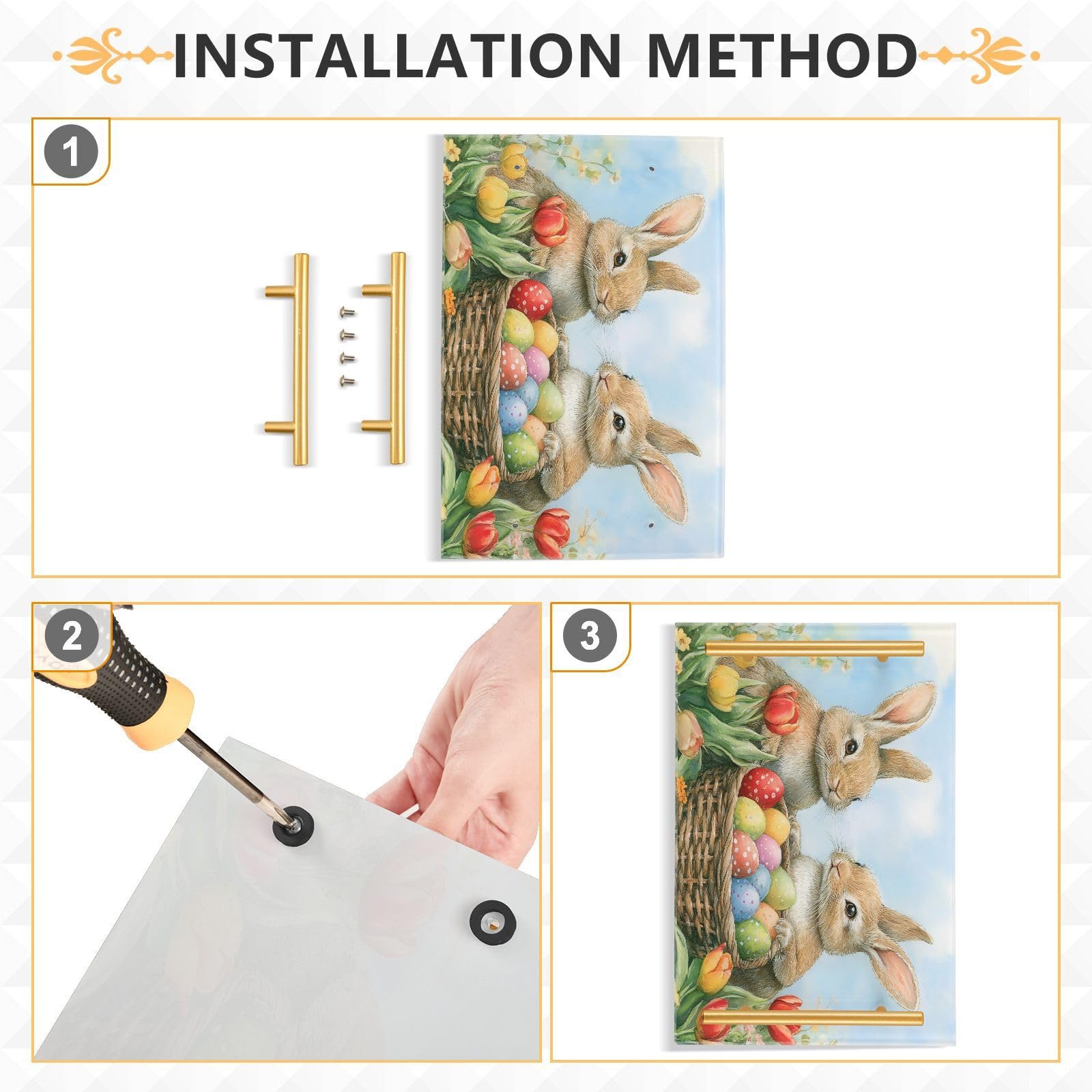 GUIJI Easter Bunny Acrylic Tray, Perfume Cosmetic Jewelry Decorative Trays Bathtub Organizer, Living Room Kitchen Serving Tray with Gold Handles