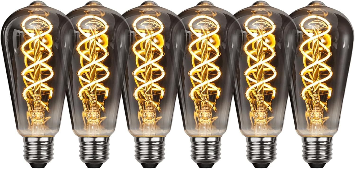 6 Pezzi Lampadine LED E27 Edison, 6W 2700K Lampadina Vintage Dimmerabile ST64 Retro Lampada LED Bianco Caldo per Casa, Bar, Sbarra, Illuminazione Retrò [Classe di efficienza energetica A]