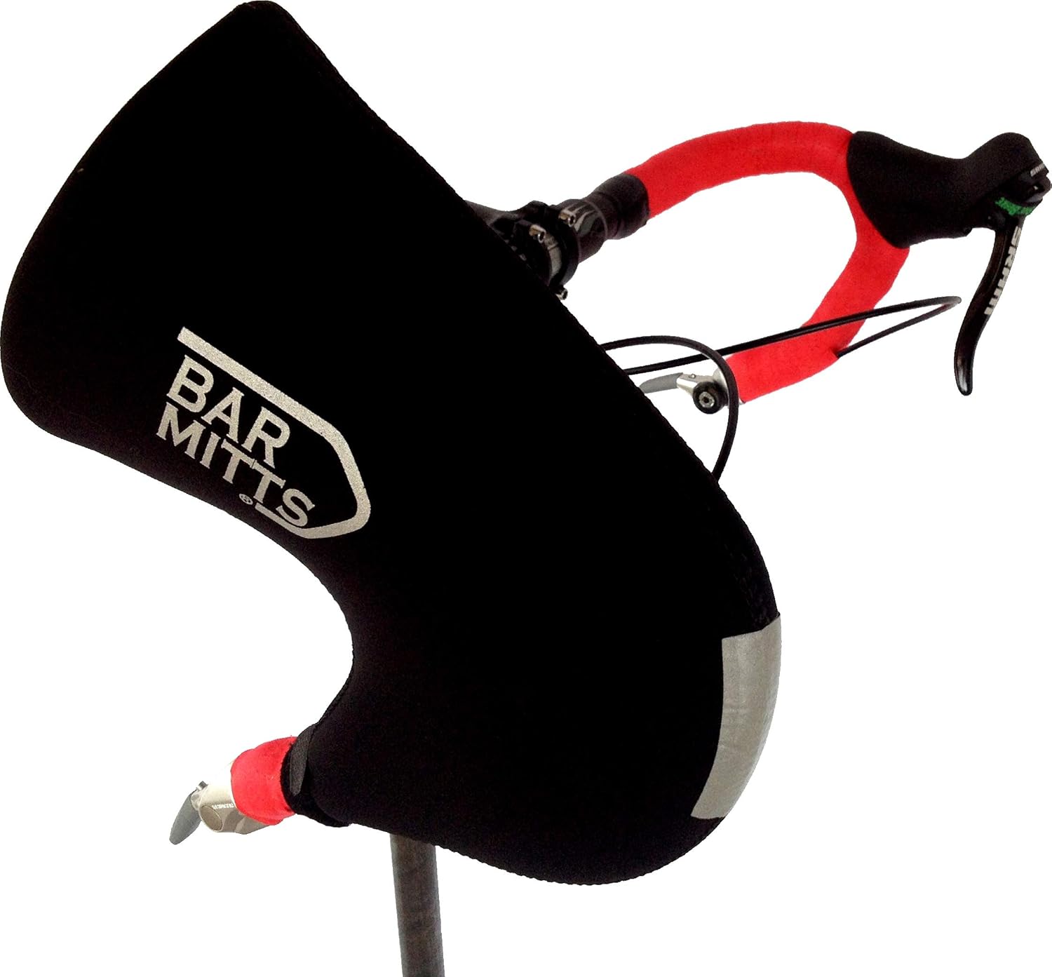 BAR MITTS Attachable Large Black Extreme Cold Road Bike Pogies fits Drop Handlebars with Bar End Shifters | Waterproof | Open Access Design | Easy Installation | Safety Reflection Logo - Image 1 of 4