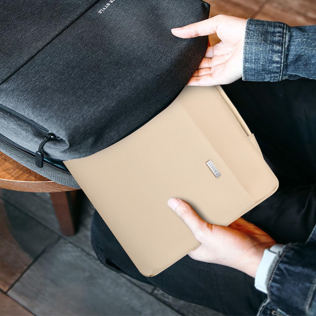 LANDICI 360°Laptop Sleeve Case 15.6 16 Inch Compatible with MacBook Pro 16 M1/M2/M3/M4 2019-2025, 15.6-16” Hp Dell Lenovo Acer Asus, Waterproof Computer Bag Cover with Handle, Apricot