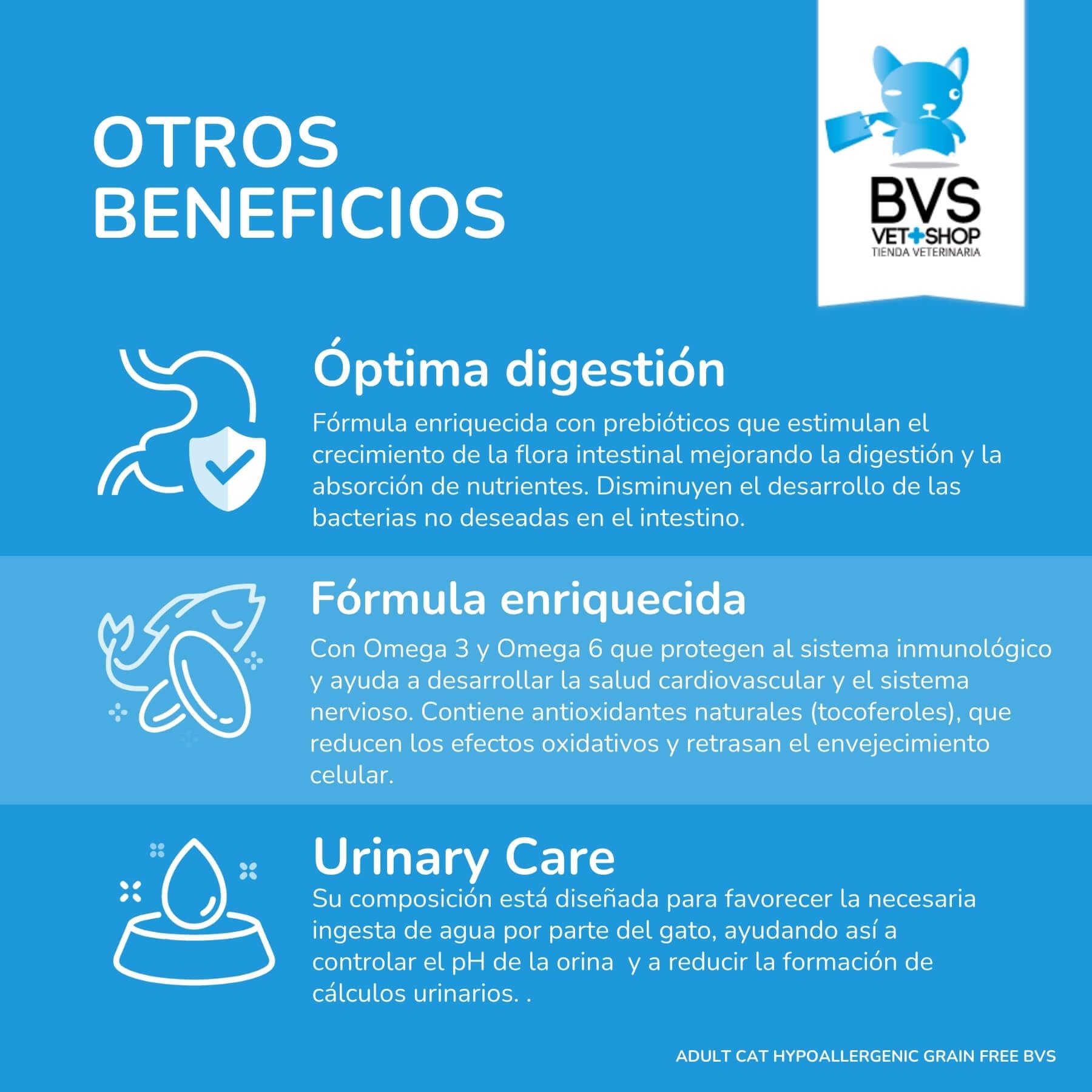 BVS Vet Shop | Adult Cat Hypoallergenic Grain Free para Gatos | Sin Cereales para Gatos Adultos con intolerancias o alergias alimentarias a Partir de los 4 Meses | 12Kg