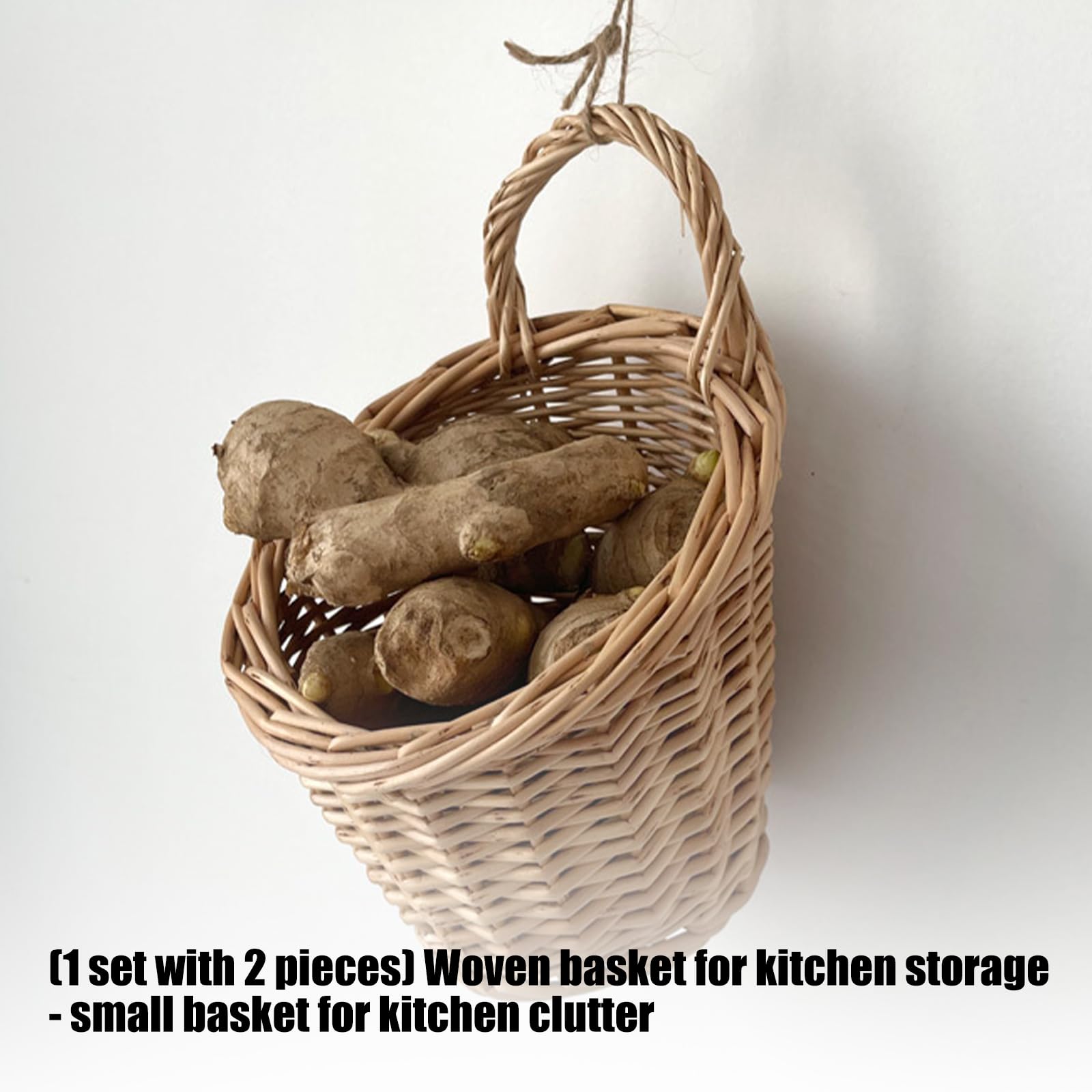 Nachhaltiger, handgefertigter, gewebter Wandkorb, ideal Präsentieren von Obst, und Kochutensilien, Knoblauch Zwiebel Korb