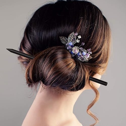 Miniatura 6 de 20 piezas de palillos de madera para el cabello chino, clip vintage negro, horquillas largas, para hacer moños, accesorios para peinados hechos a