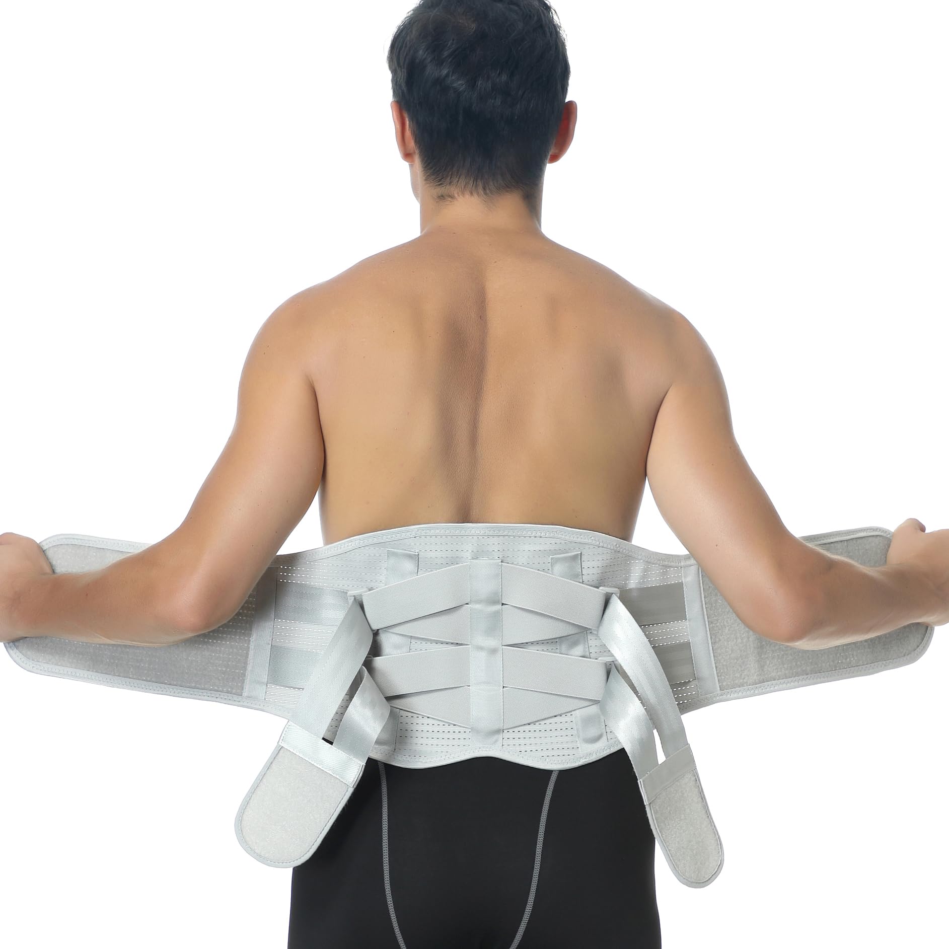 NEOtech Care Faja lumbar Accesorio transpirable y ajustable para la parte baja de la espalda - Doble entramado de compresión - Protección para el levantamiento de pesos (Gris, M)