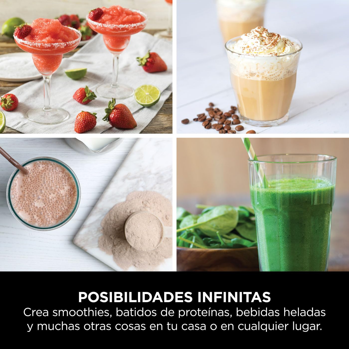Ninja Blast Batidora portátil, Vaso de 530 ml con tapa antigoteo y boquilla para sorber, Minibatidora sin cable, recargable, smoothies, batidos de proteínas, pica hielo y frutas congeladas, BC151EUBK
