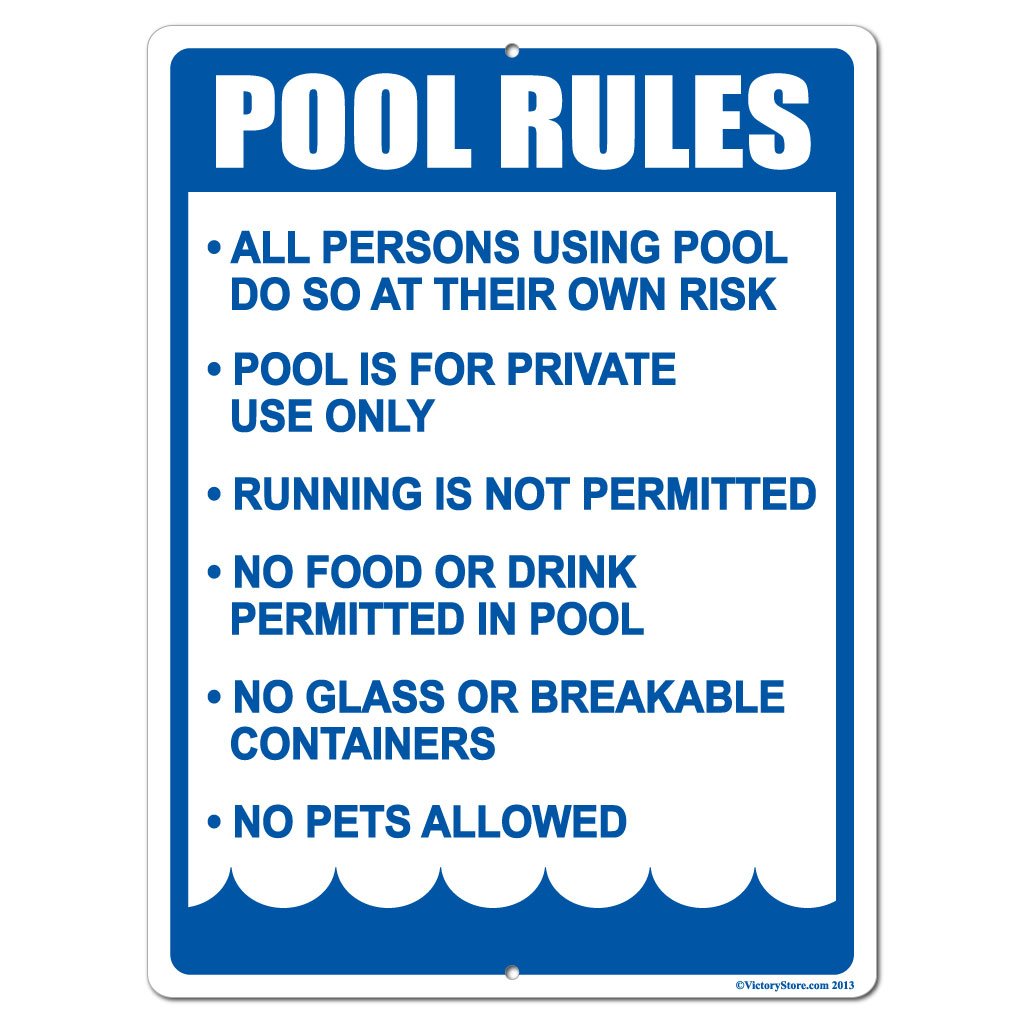 VictoryStore Yard Sign Outdoor Lawn Decorations: Pool Rules Aluminum Sign, Size 12 inch x 18 inch
