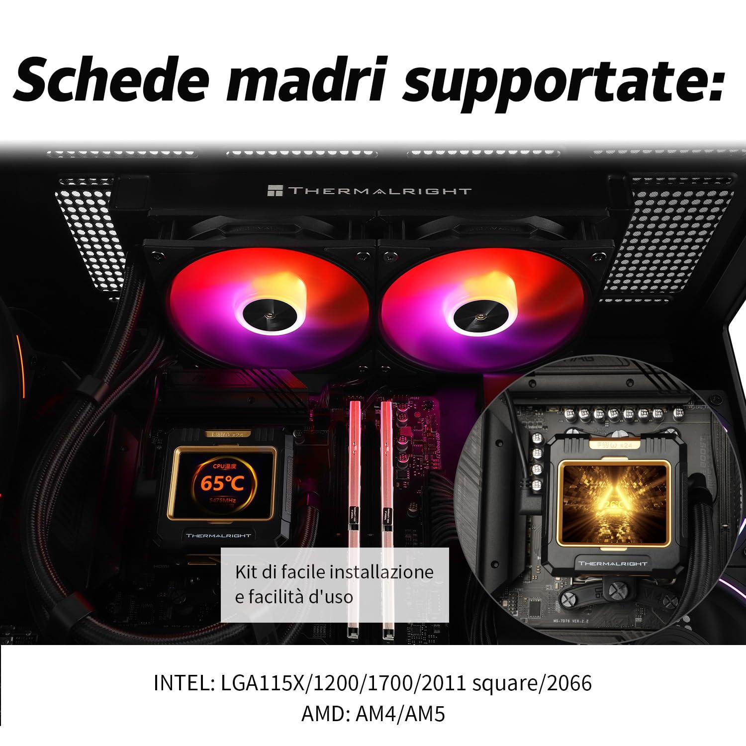 TR FW240 Black ARGB CPU Cooler wody z 2 wentylatorami PWM, prędkość pompy wodnej wynosi 3000 obr./min, łożysko S-FDB, do AMD AM4/AM5, Intel LGA1150/1155/1200/1700/2011, ekran IPS LCD