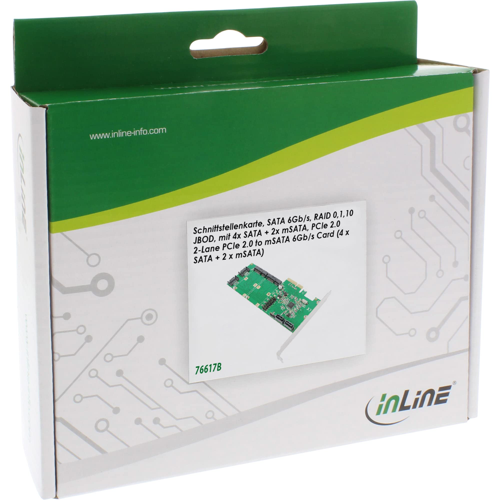 InLine 76617B karta interfejsu, 4 x SATA 6 Gb/s, RAID 0,1,10 JBOD, z 4 x SATA + 2 x mSATA, PCIe 2.0 (PCI-Express)