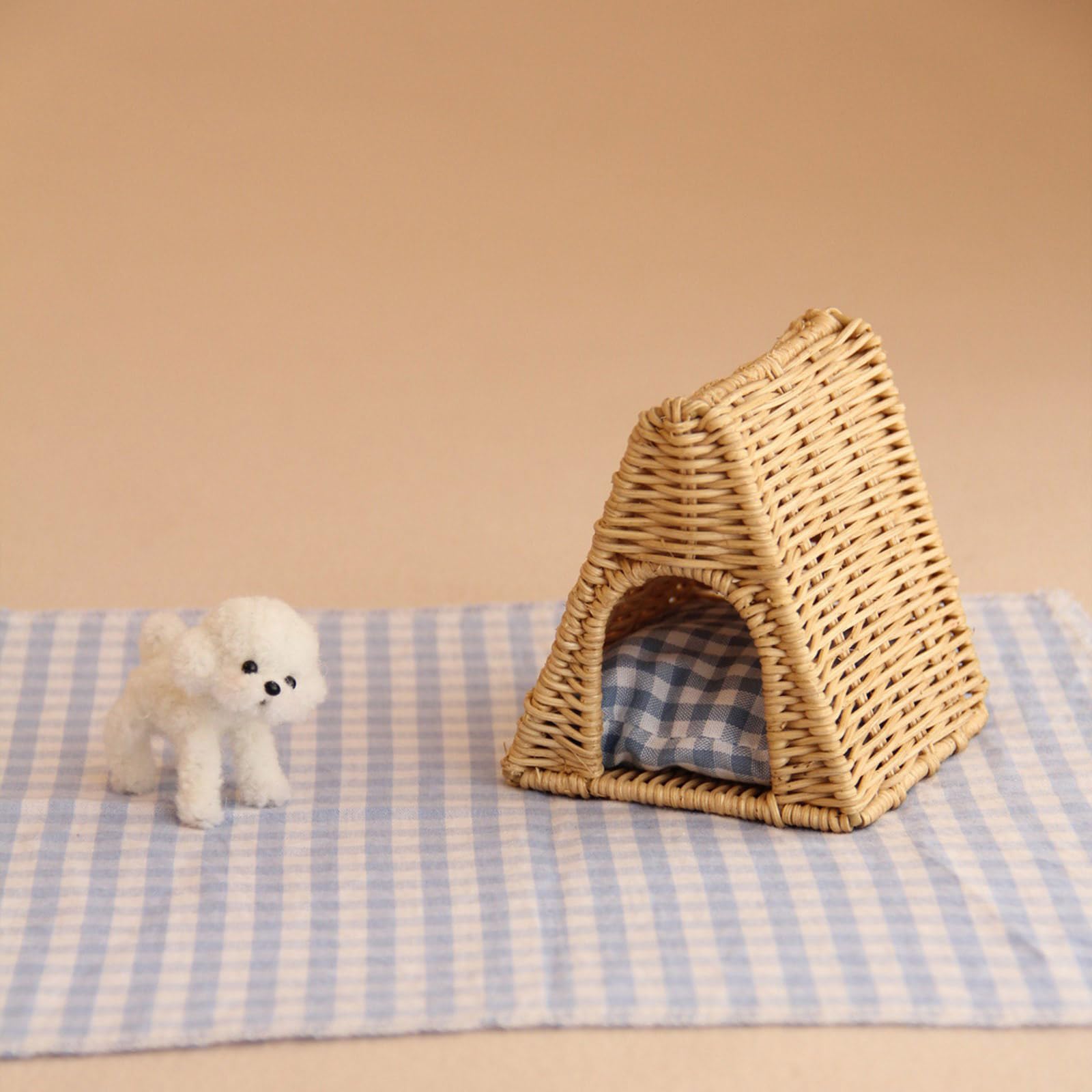 Set cuccia per cuccioli in rattan naturale, Dark yellow ted, A