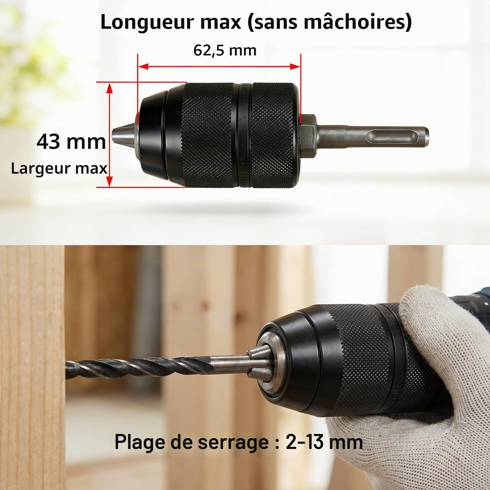 Mandrin Perceuse SDS Avec Adaptateur SDS-plus, 2-13mm 1/2-20UNF, 3 Mandrins À Mors Rapide, Accessoires Électroportatifs Compatibles Dremel, Makita Et Plusieurs Marques