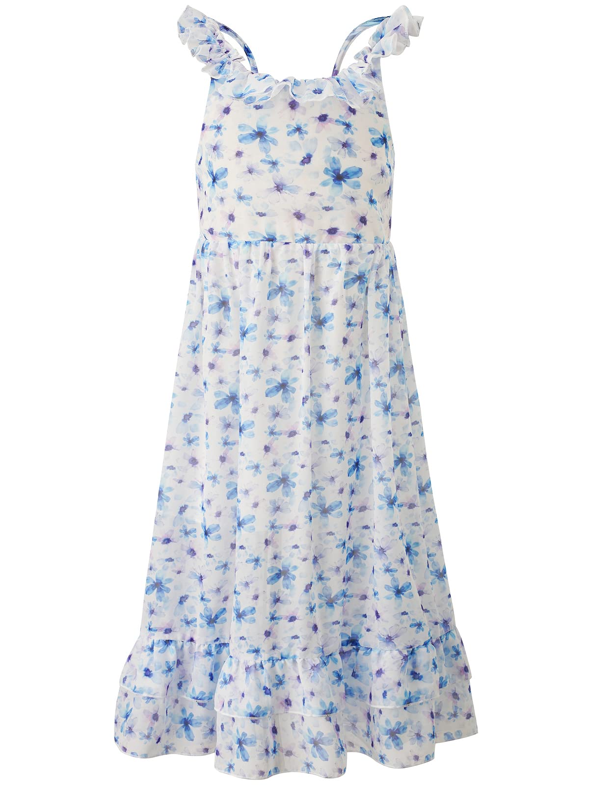 BONNY BILLY Sommerkleid Mädchen Trägerkleid Maxikleid Strandkleid Boho Kleid Chiffonkleid Blumenkleid Lang mit Rüschen