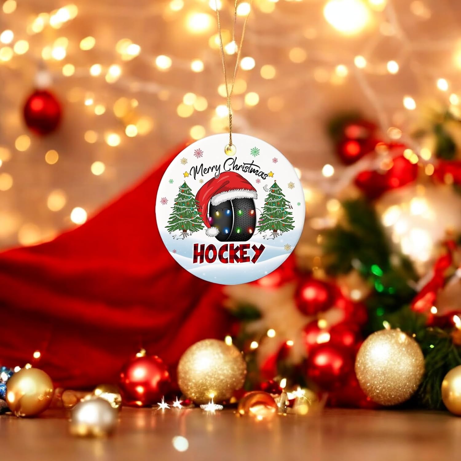 2025 Christmas Ornament - Hockey Merry Christmas Ceramic Ornament, Xmas Tree Decoration, Hanging Ornament, for Family, Friends, Hockey Lovers - Image 7