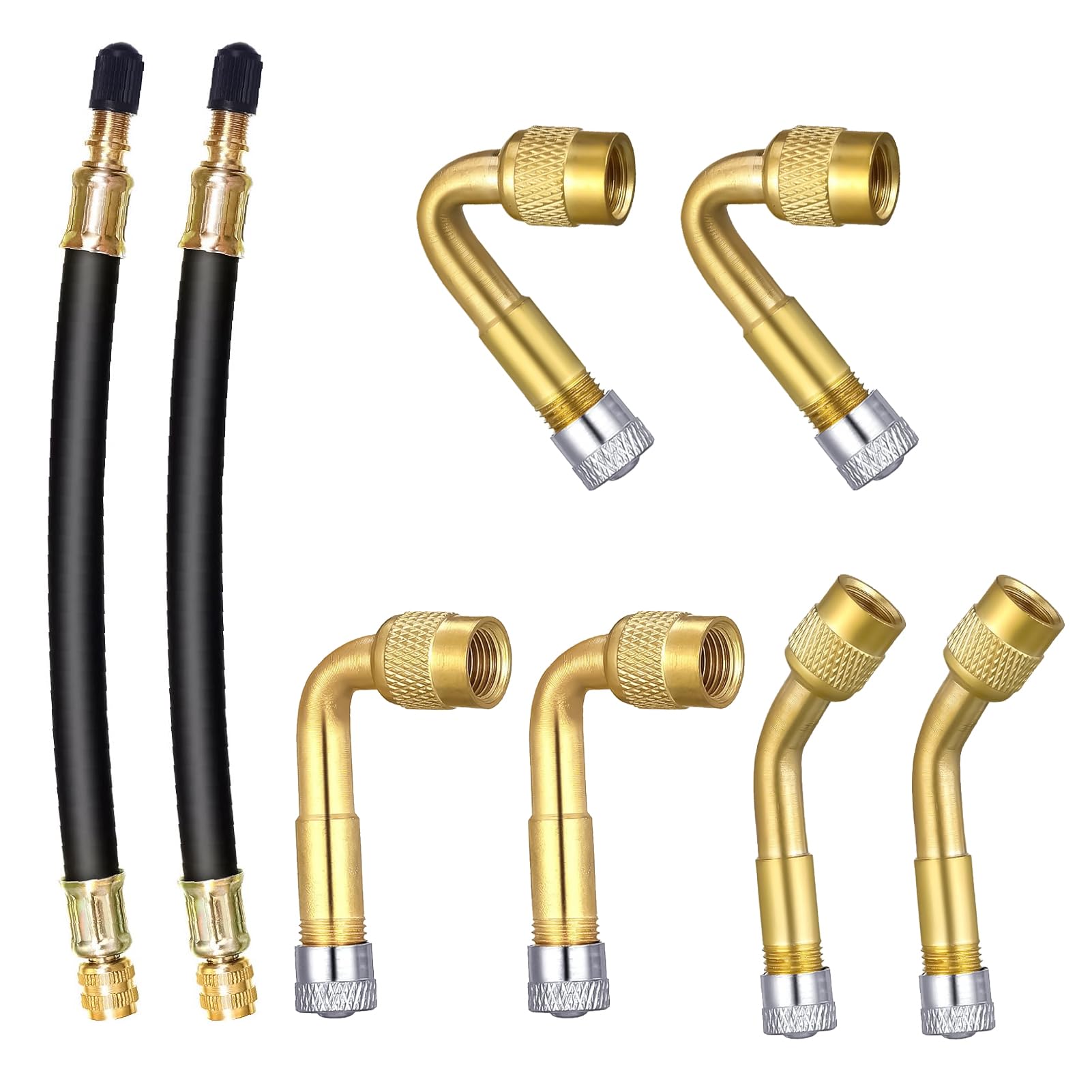 8 pezzi prolunga valvola pneumatico, estensioni valvola pneumatico, 45° 90° 135°, tubi flessibili 180mm, adattatori valvola Schrader in ottone e gomma, facile gonfiaggio per auto moto bici camion