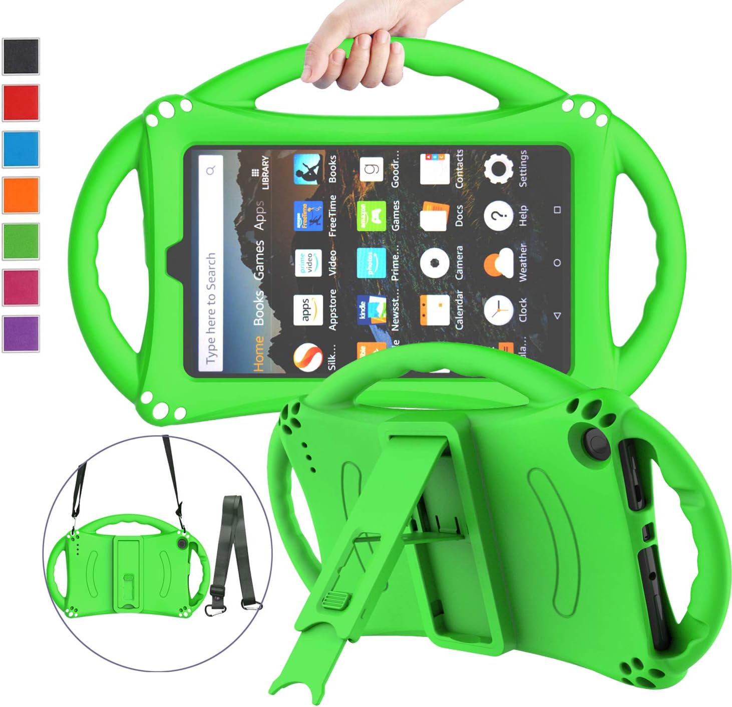 LTROP Fire 7 Tablet Case, All-New Fire 7 2019 Case, Fire 7 Kids Case - Shock Proof Protective Case for Fire 7 Tablet (Compatible for 9th Generation 2019/ 7th Generation 2017 / 5th Gen 2015) ，Green