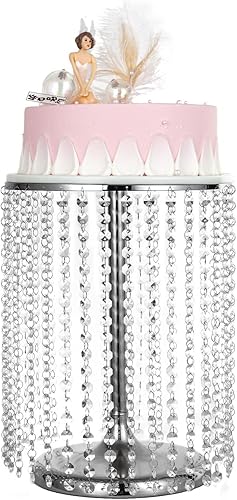 Miniatura 28 de Soporte redondo de metal para tartas con colgantes y cuentas de cristal, 12 pulgadas, soporte de decoración de pasteles dorado para mesa de postres