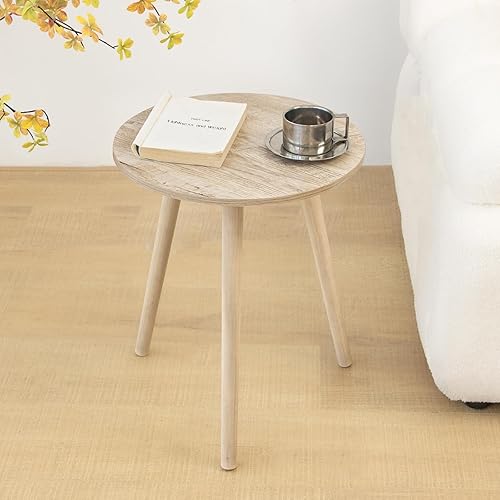 Miniatura 6 de AWASEN Mesa auxiliar redonda, moderna mesa auxiliar pequeña para sala de estar, mesa de bebida decorativa de madera para espacio pequeño con patas