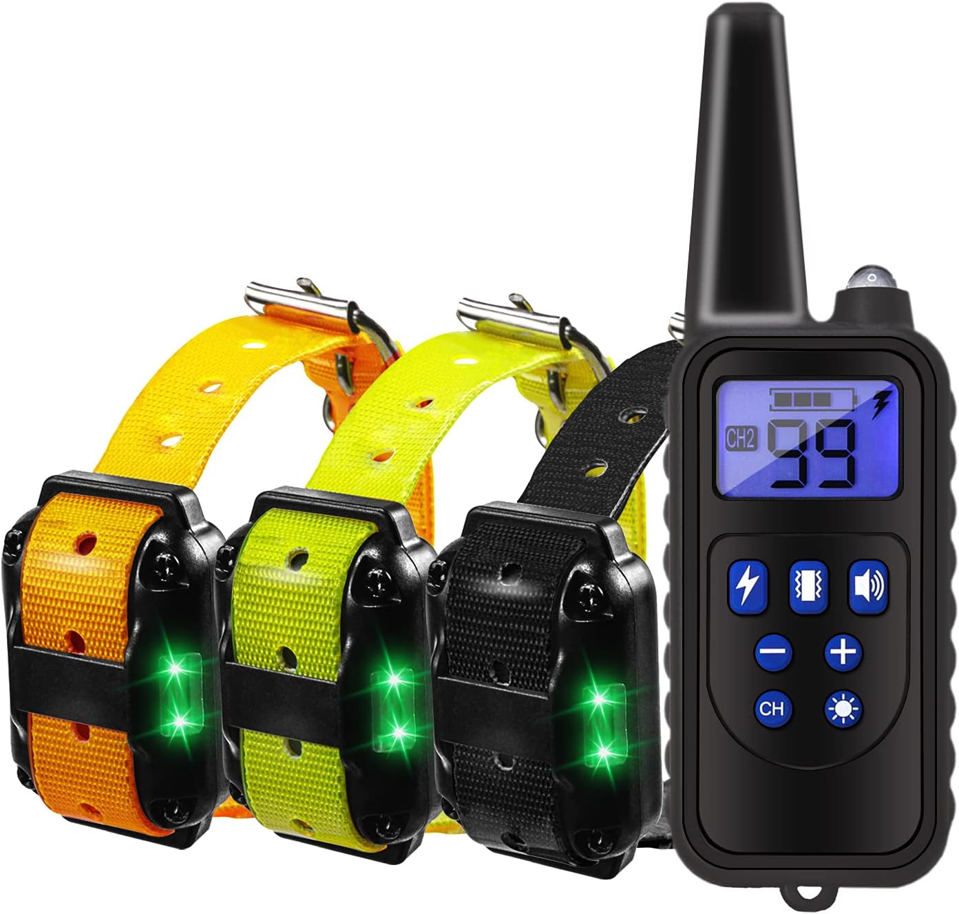 Dog Training Collar Shock Collars for Dogs with Remote 2600 Ft Remote Control Range 4 Modes Beep Vibration Shock Built-in Bright Led Light Rechargeable Waterproof (Black, for 3 Dogs)