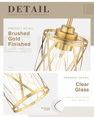 Miniatura 2 de Beionxii BX-PL07BG-2PK - Paquete de 2 luces colgantes de oro cepillado para isla de cocina, moderna iluminación colgante de jaula industrial de