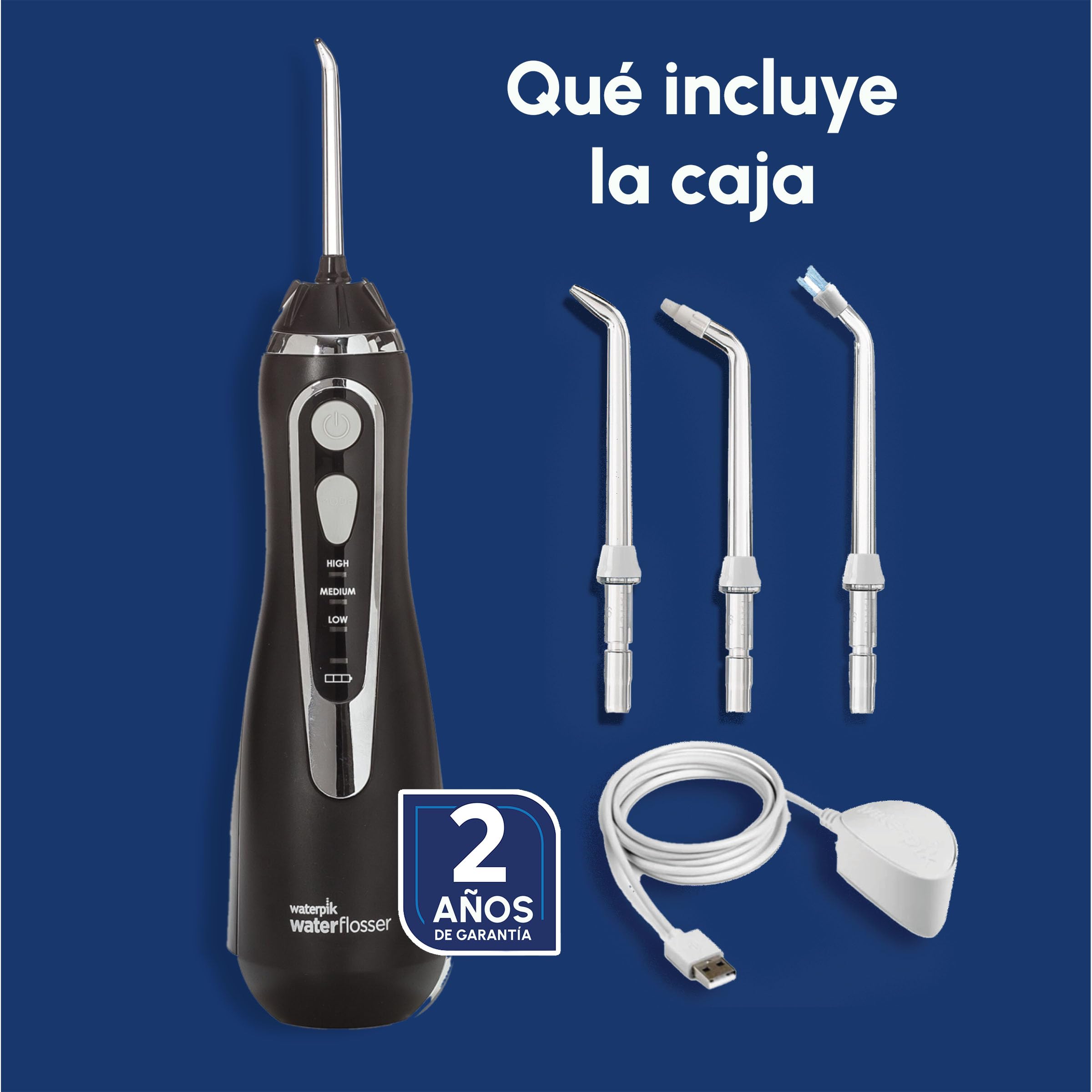 Waterpik Irrigador Dental Eléctrico WP-582EU, 3 Presiones, Cargador USB, Negro