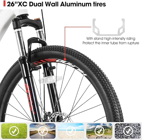 Miniatura 4 de Hiland - Bicicleta de montaña de 26 de 27.5 pulgadas para mujer, velocidad de 2124 con horquilla de suspensión de bloqueo, frenos de disco duales,