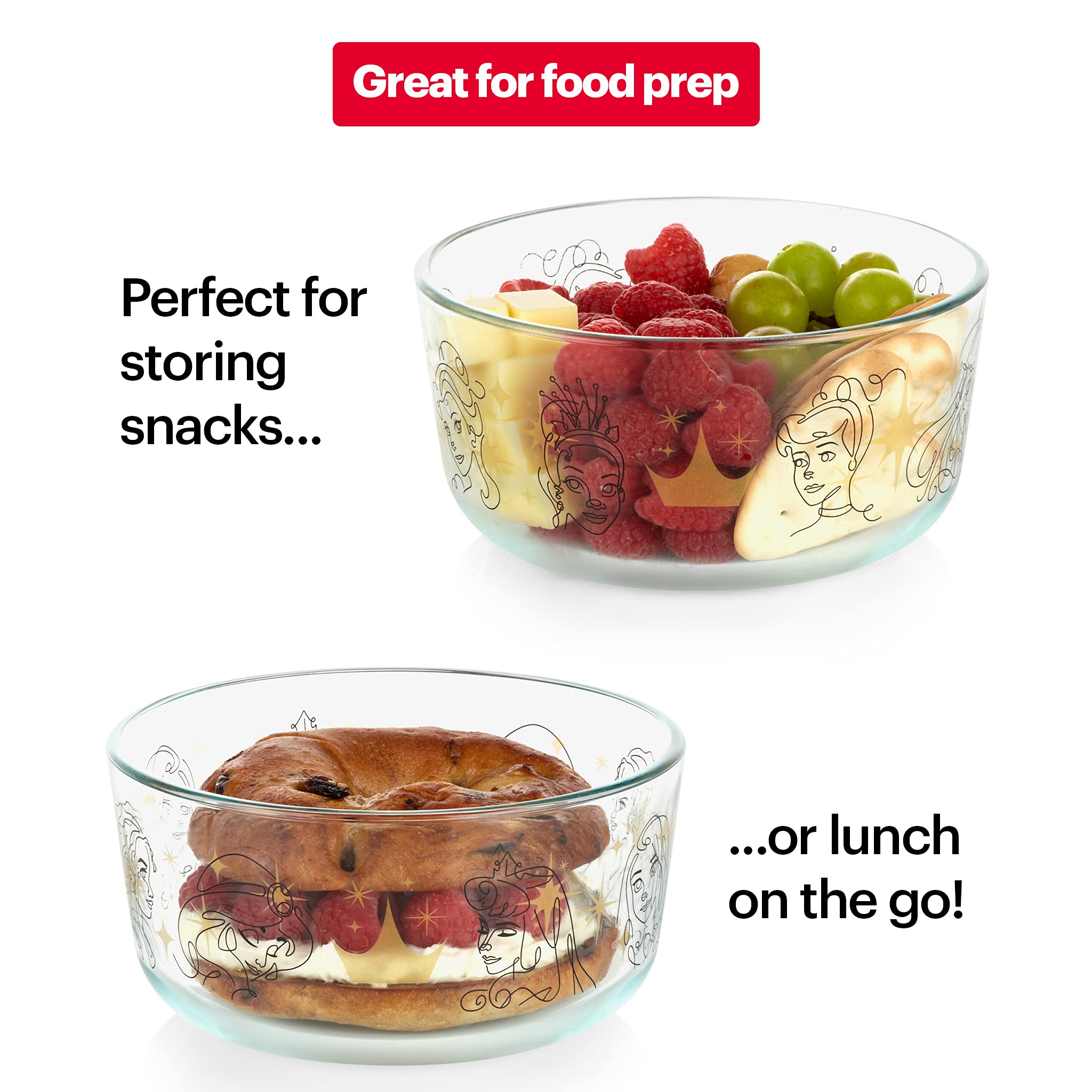 Pyrex Disney Princess Characters Decorated Glass Food Storage Set, 8