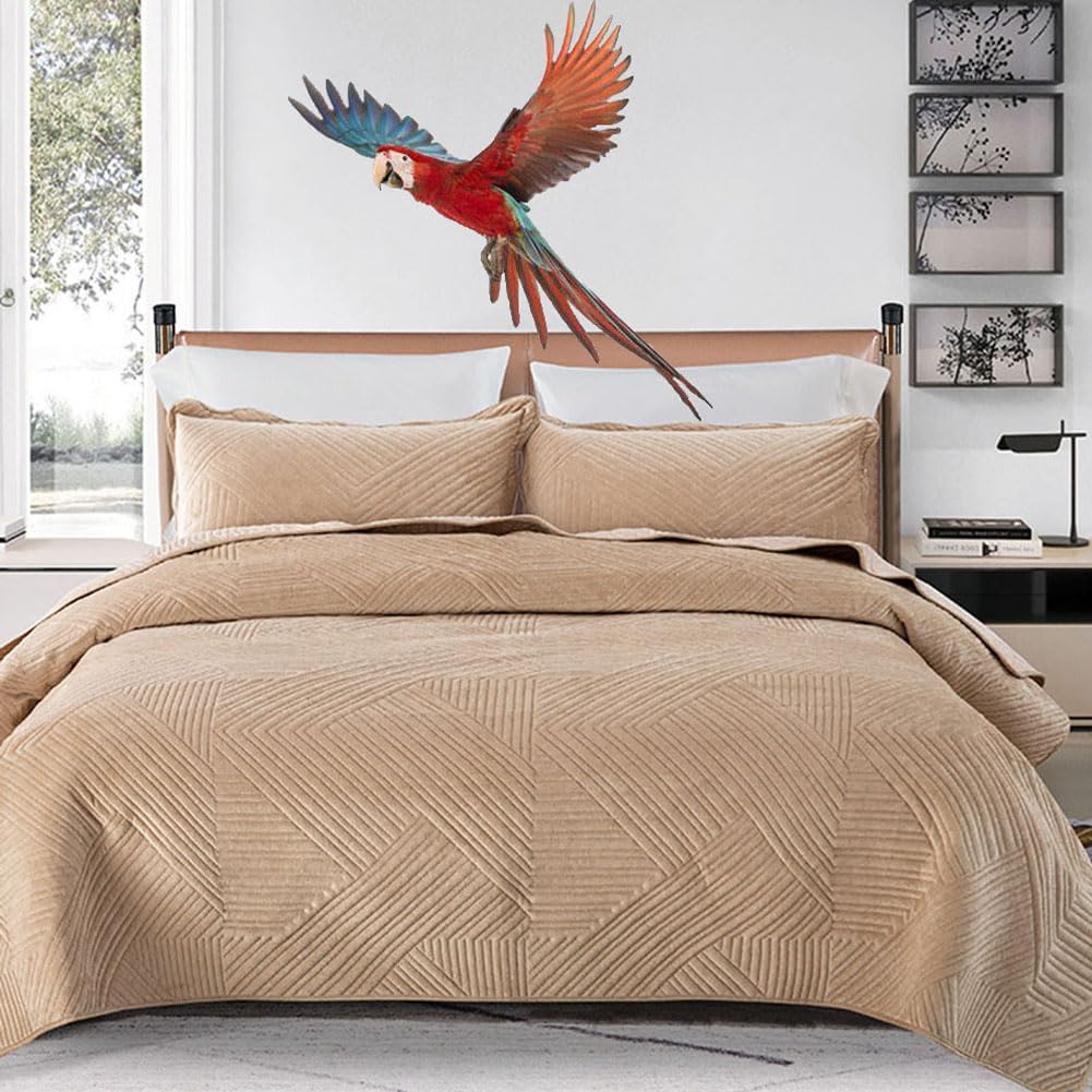 Bettwäsche-Set für Doppelbetten, Größe Four Seasons, wendbare Tagesdecke aus Samt, geprägte Steppdecke beige 220x240cm