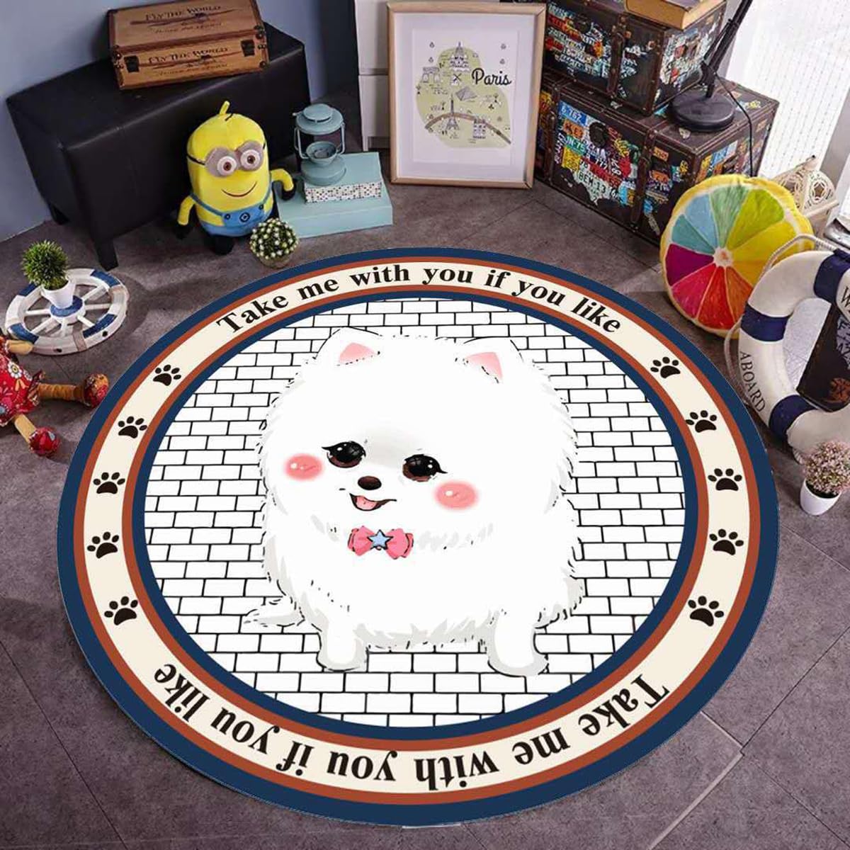 TSMMB Alfombra Salon Redonda Pelo Corto 100Cm Modelo Perro De Dibujos Animados Alfombra De Cuarto De Niños,Alfombra Habitacion Juvenil Niña Lavable,Alfombra Dormitorio Chico,B29