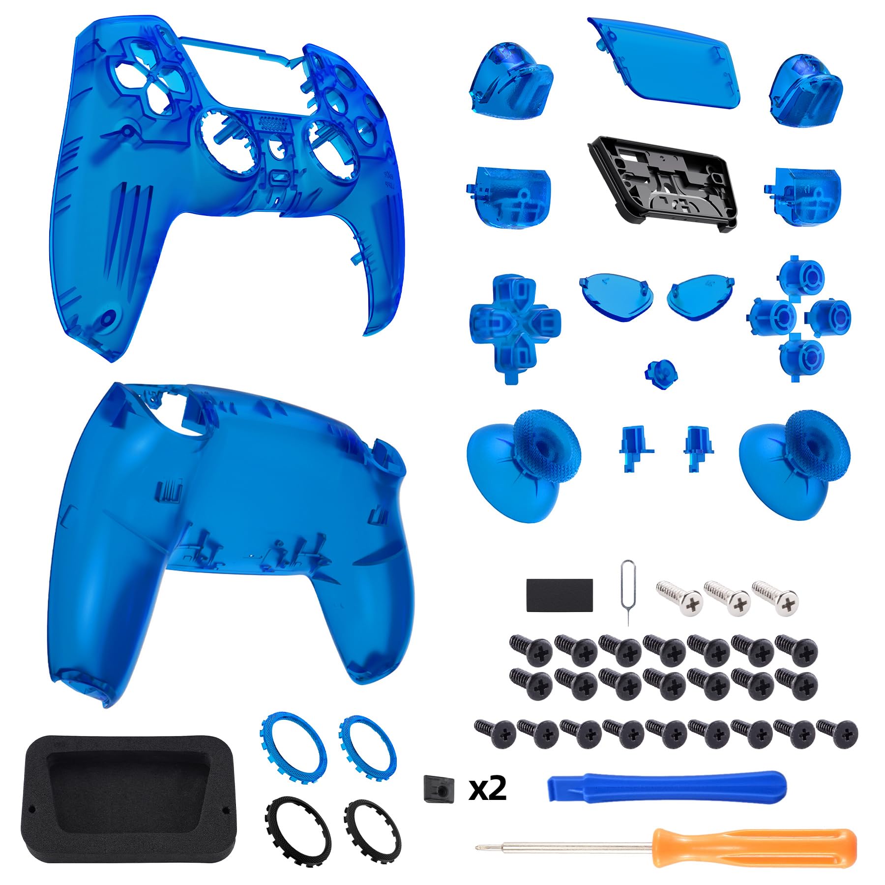 eXtremeRate Luna Cover Pulsanti Ricambio per ps5 Controller BDM-030/040/050/060,Custodia Scocca Shell Frontale Posteriore Ridisegnato&Tasti Kit Compatibile con ps5 Joystick-Trasparente Blu