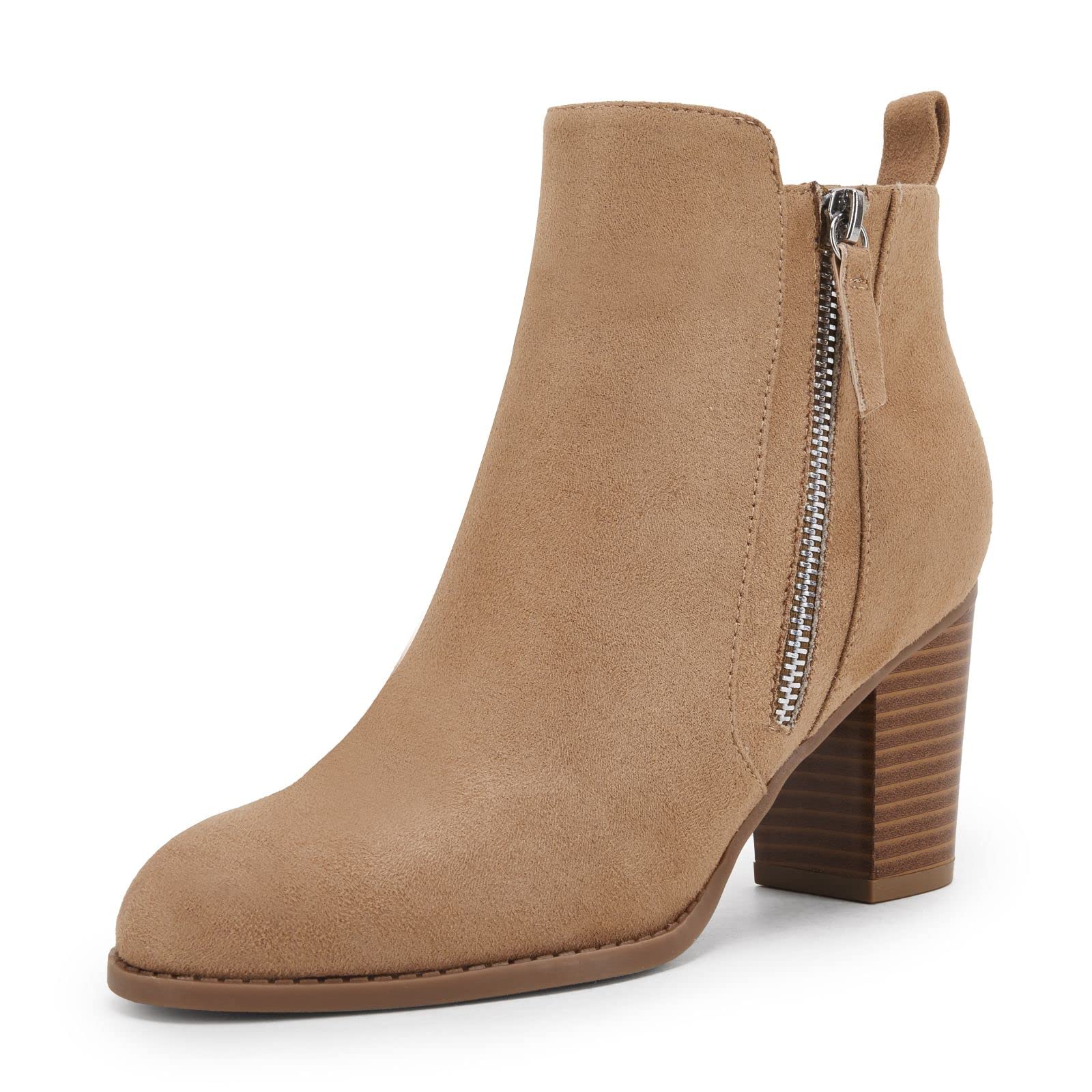 Rilista Ankle Boots for Women Chunky Block Heel Side Zipper Pointd Toe Suede Fall Winter Bootie Shoes