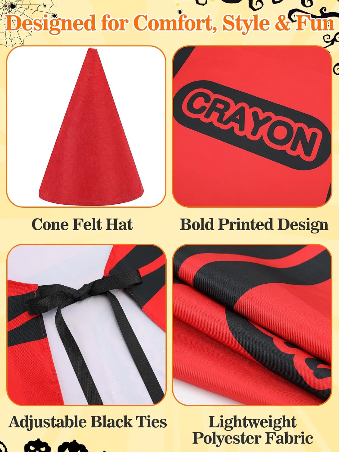 Acostop Group Halloween Costumes Crayon Apron Cone Hat for Adults image 4