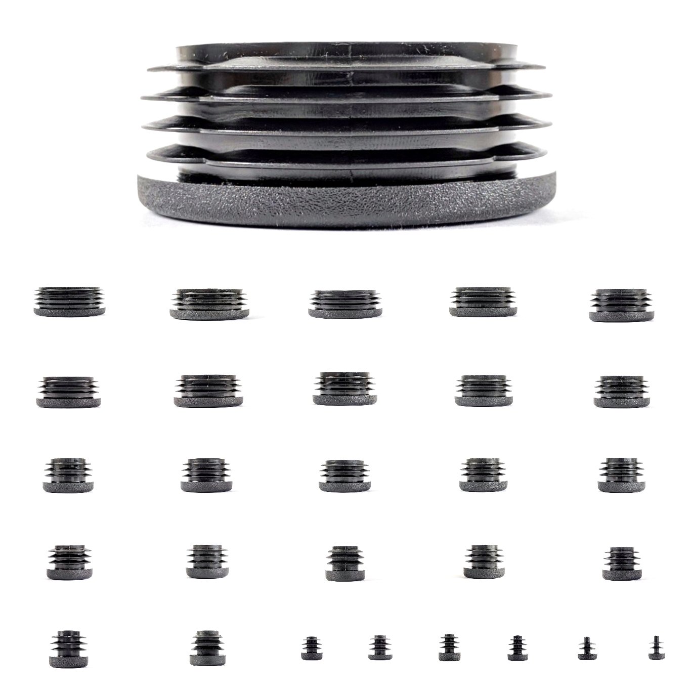Plastic End Caps. Ribbed Inserts for Round Tubes. Made in Germany (Black, Suitable for Tubes with 15mm Outside Diameter with 1.5mm to 2mm Wall Thickness- See Second Image, Pack of 48) โ image 1