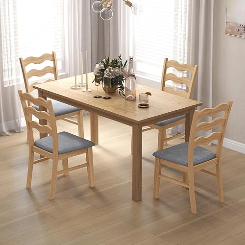 Miniatura 9 de GOFLAME Juego de 2 sillas de comedor, sillas de cocina tapizadas de tela con asiento acolchado, respaldo de ondas huecas, marco de madera de goma,