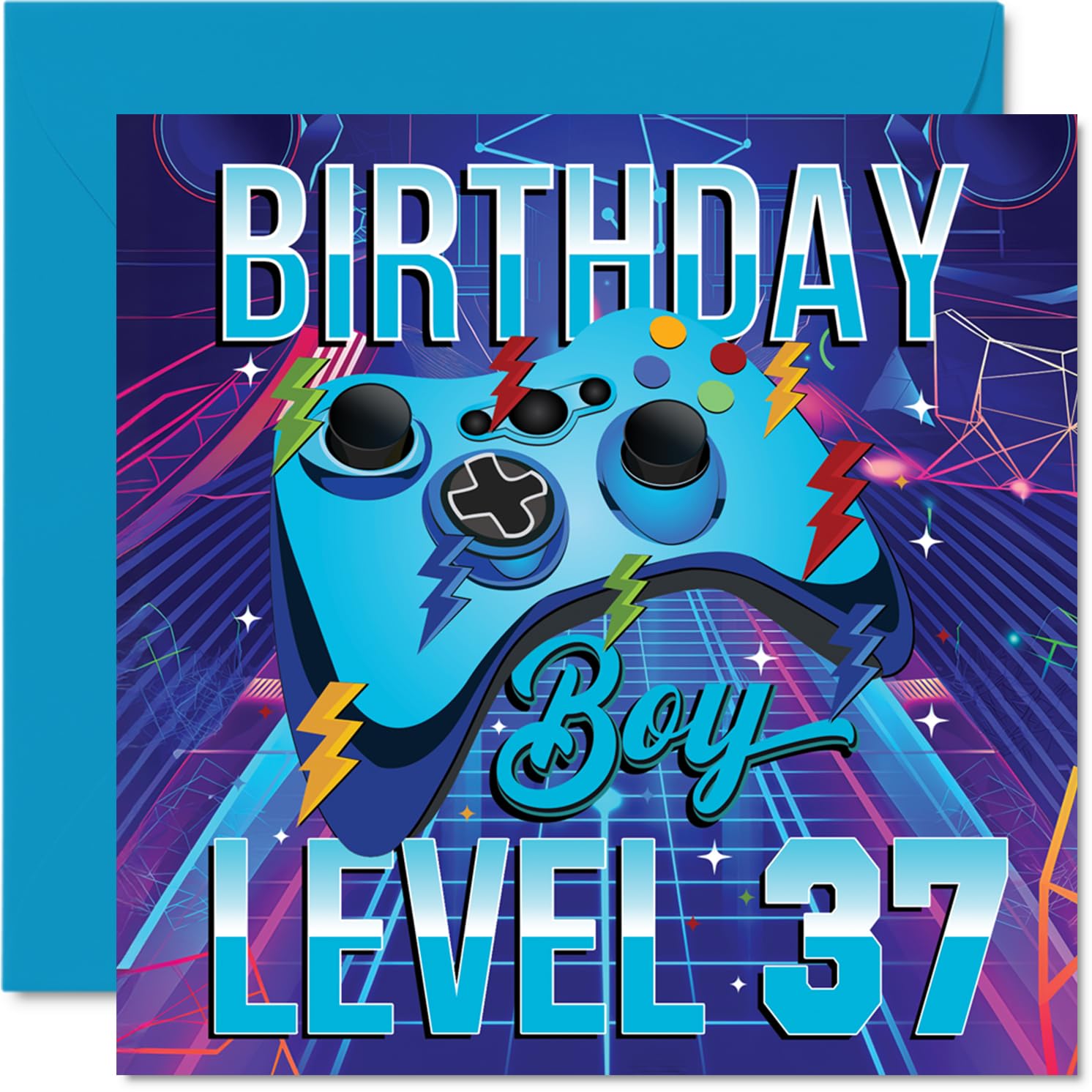 37th Birthday Cards for Men - Gamer Level - Happy Birthday Card for 37 Year Old Man Uncle Cousin Brother Friend, 145mm Bday Greeting Cards